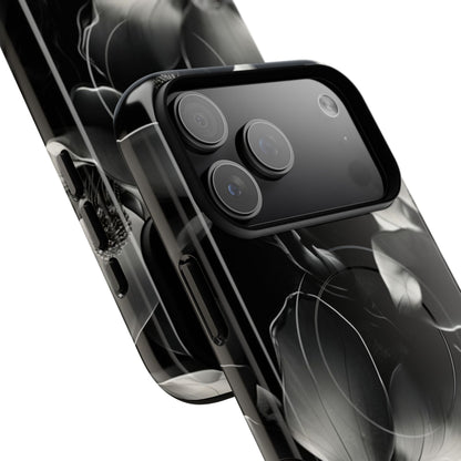 Monochrome Magnolia - Elegant Black & White Floral iPhone MagSafe Phone Case - Artistic Magnolia Design