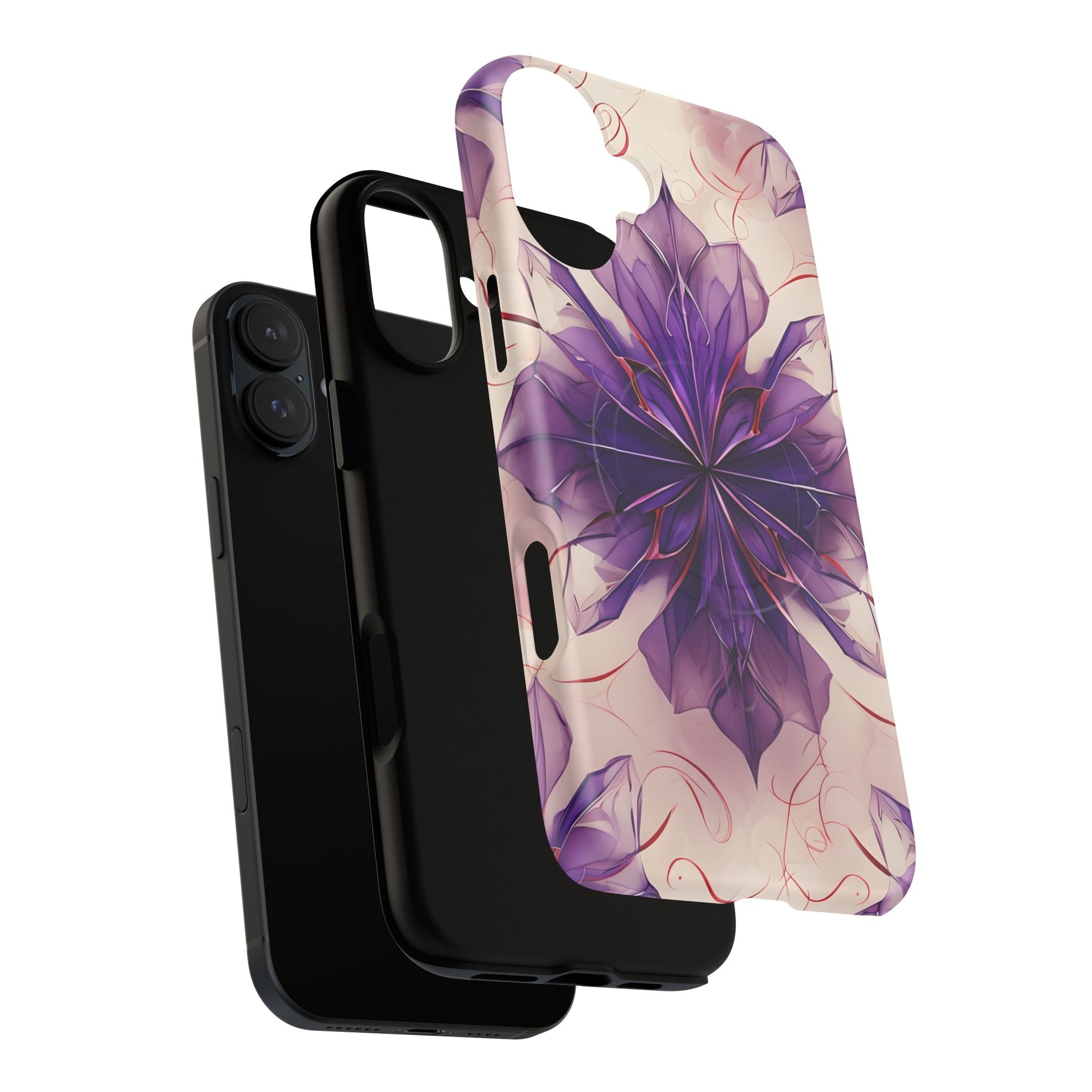 Violet Reverie - Kaleidoscope Collection Artistic Floral Burst - iPhone 16 Plus MagSafe Phone Case - Bold Purple Symmetrical Design