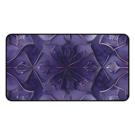 Violet Nebula desk mat featuring deep purple abstract floral design