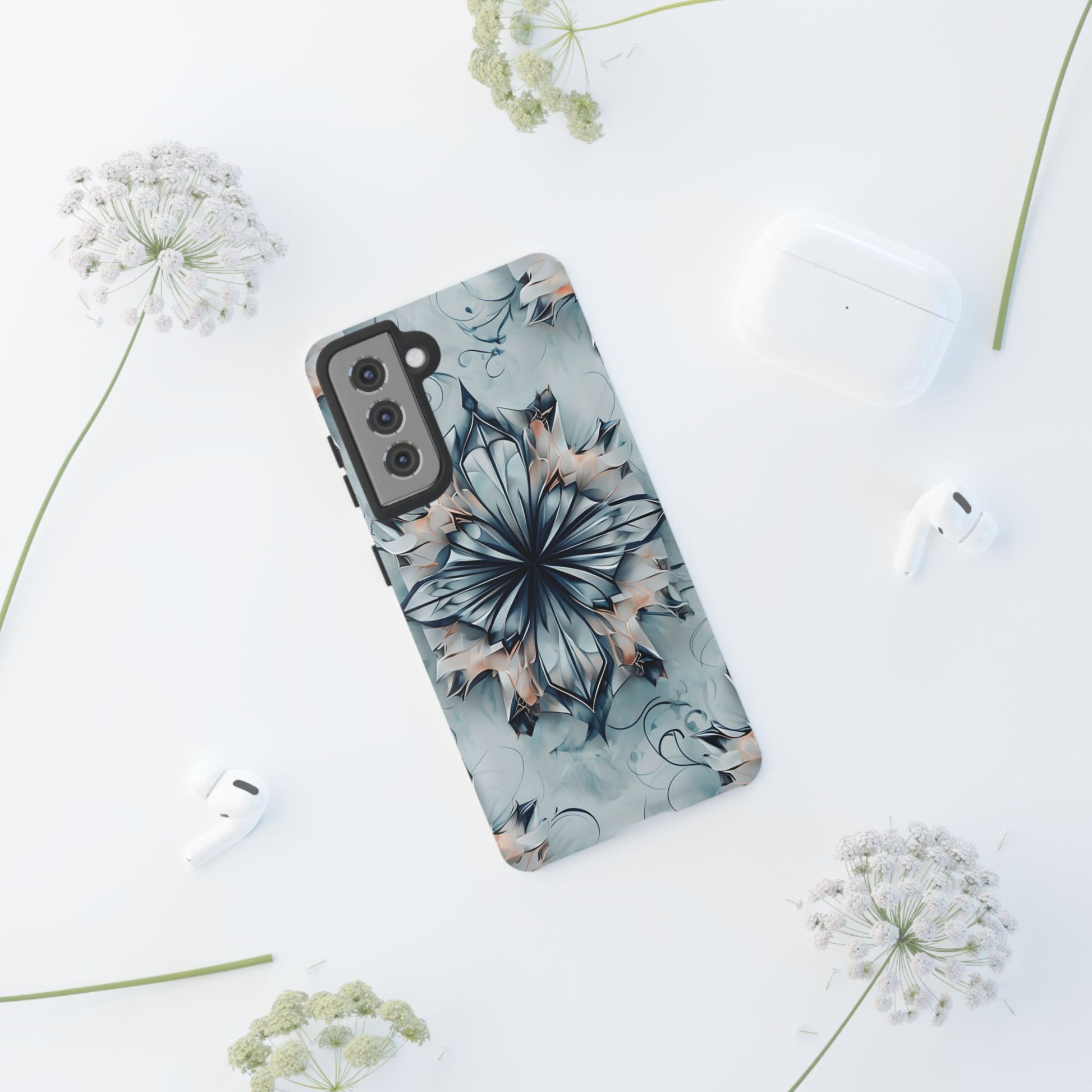 Indigo Mirage - Artistic Kaleidoscope Collection Artistic Floral - Samsung Galaxy S21 Tough Phone Case - Bold Indigo Symmetrical Design
