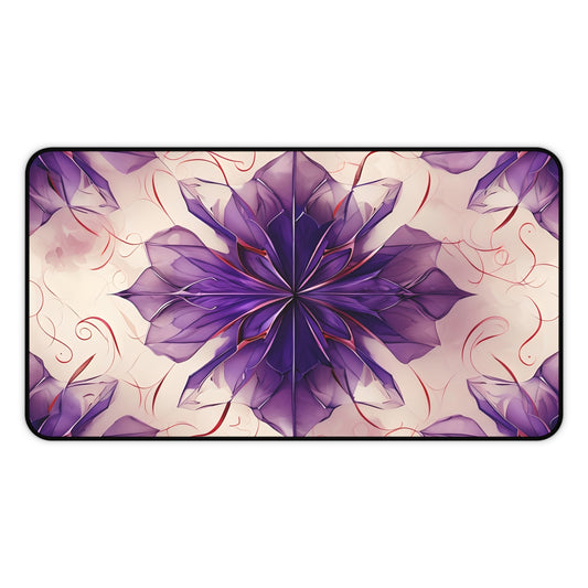 Violet Reverie desk mat featuring expressive violet floral bloom artwork