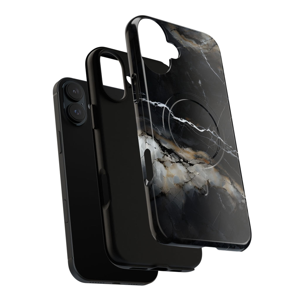 Obsidian Vein iPhone 16 Plus MagSafe Phone Case -Black Neutral Marble Design