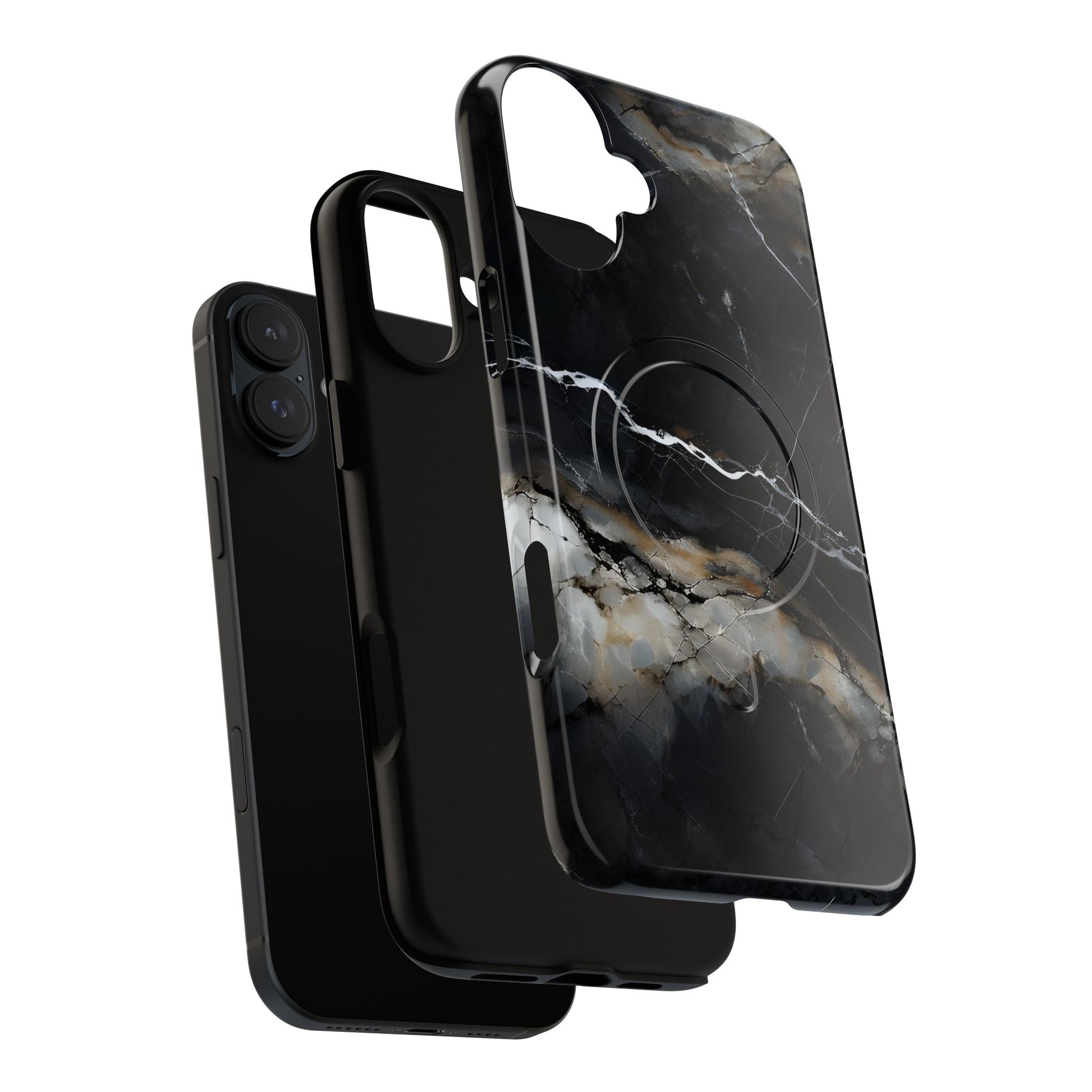 Obsidian Vein iPhone 16 Plus MagSafe Phone Case -Black Neutral Marble Design