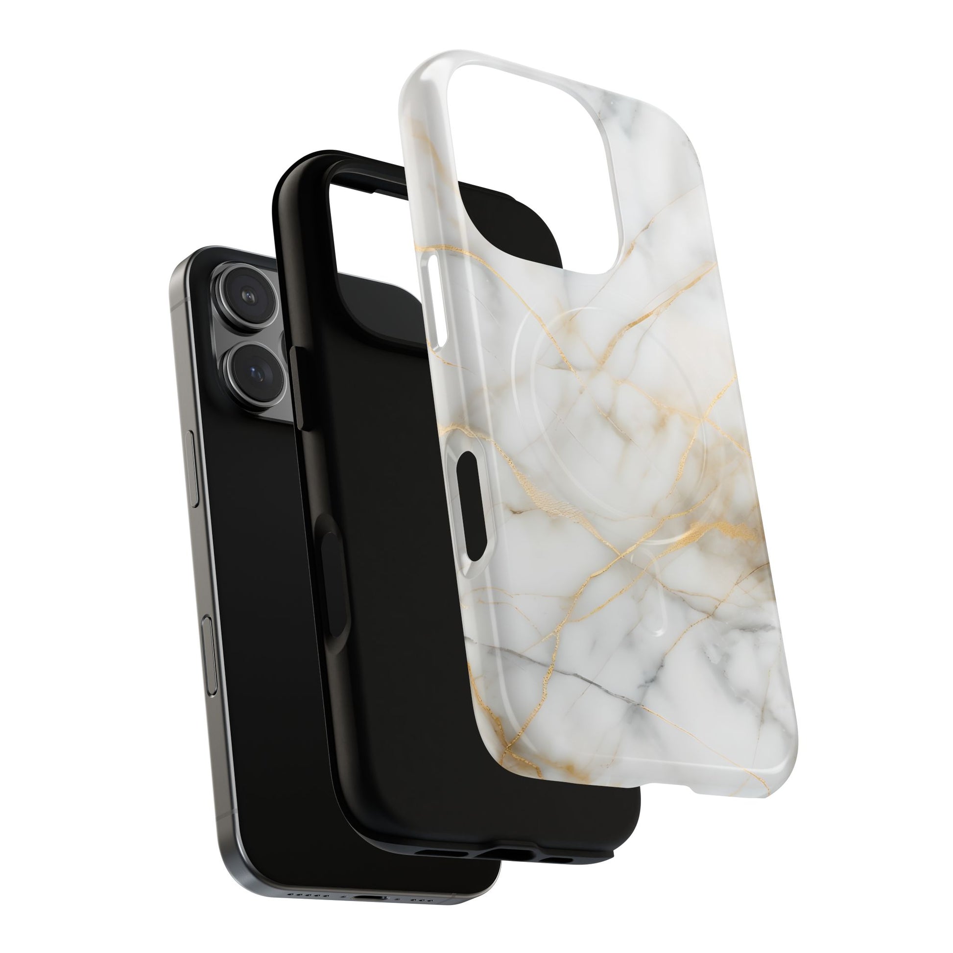 Golden Vein iPhone 16 Pro MagSafe Phone Case -White Neutral Marble Design
