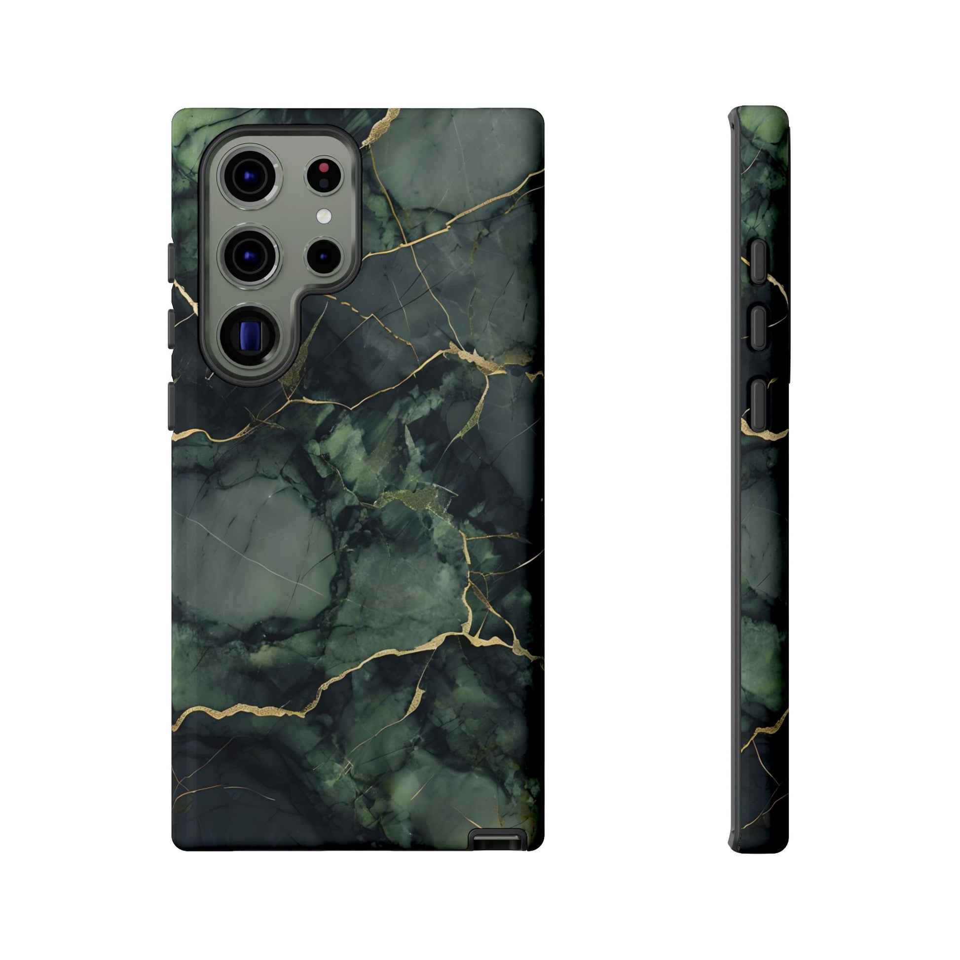 Verdant Vein green marble wraparound Samsung Galaxy phone case front and side view