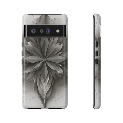 Silver Lotus - Elegant Monochrome Floral Google Pixel Tough Phone Case - Modern Lotus Design