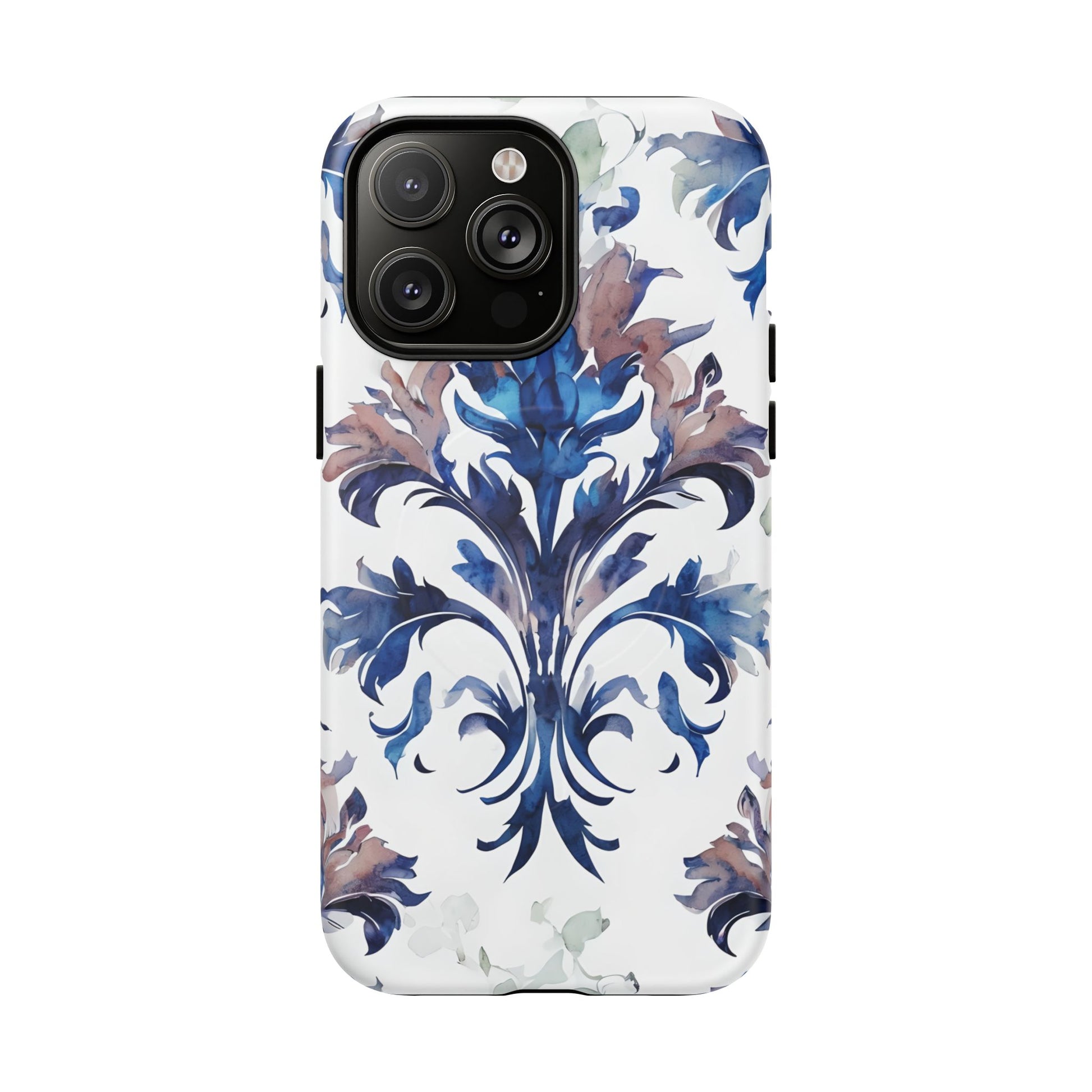 Delft Reverie - Elegant Blue & White iPhone 14 Pro Max MagSafe Phone Case - Dutch Delftware-Inspired Floral Design