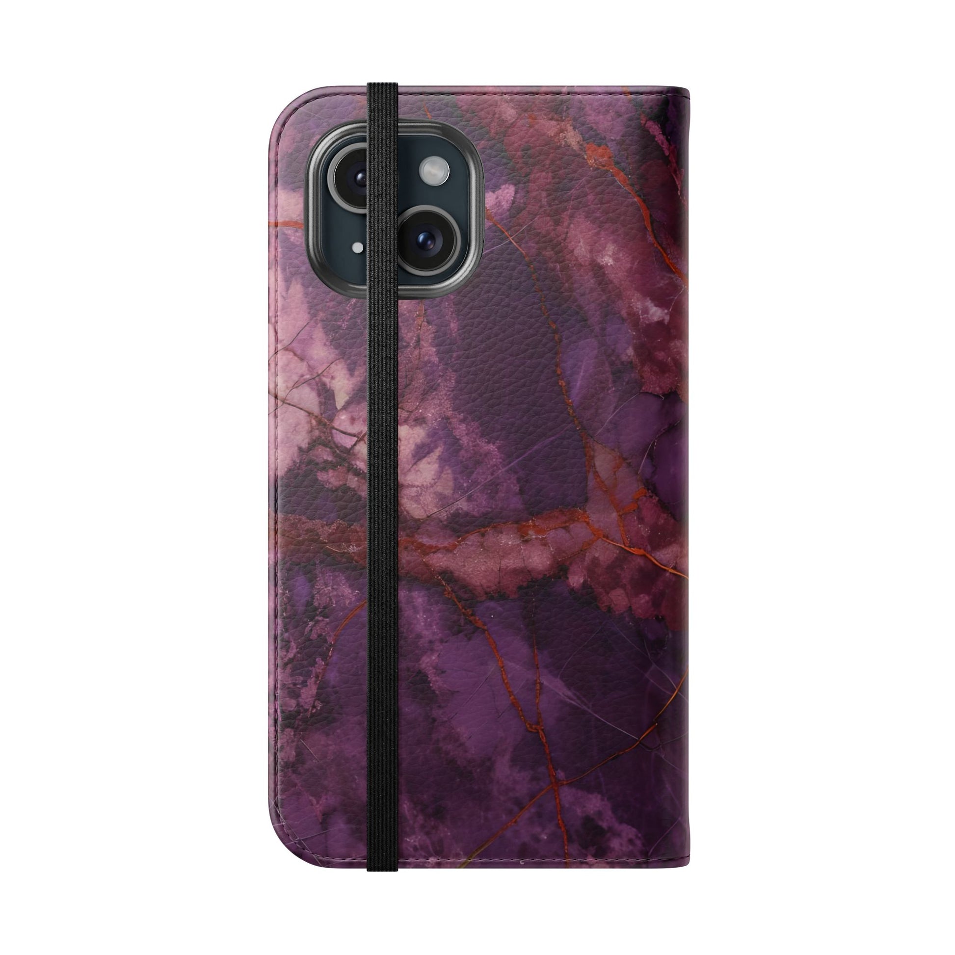 Amethyst Current Wallet Phone Case - Elegant Purple Marble Flip Cover for iPhone 15