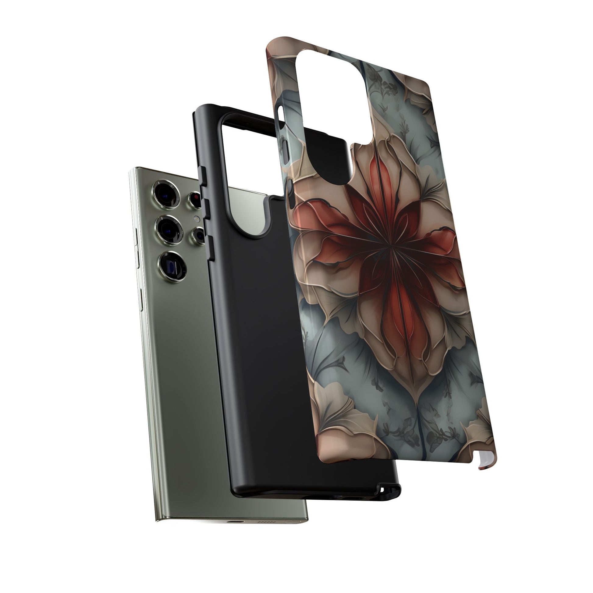 Ember Bloom - Kaleidoscope Collection Artistic Floral - Samsung Galaxy S23 Ultra Tough Phone Case - Fiery Symmetrical Design