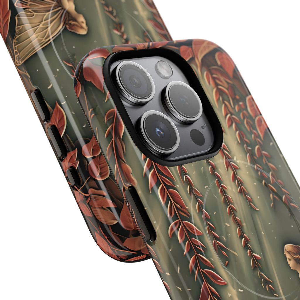 Willow Whisper - Tranquil Nature Art iPhone 15 Pro MagSafe Phone Case - Serene Willow Tree & Meditative Figure Design