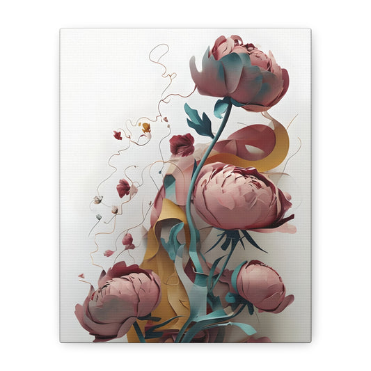 Blushing Peony Veil - Soft Vertical Wall Art with Romantic Florals