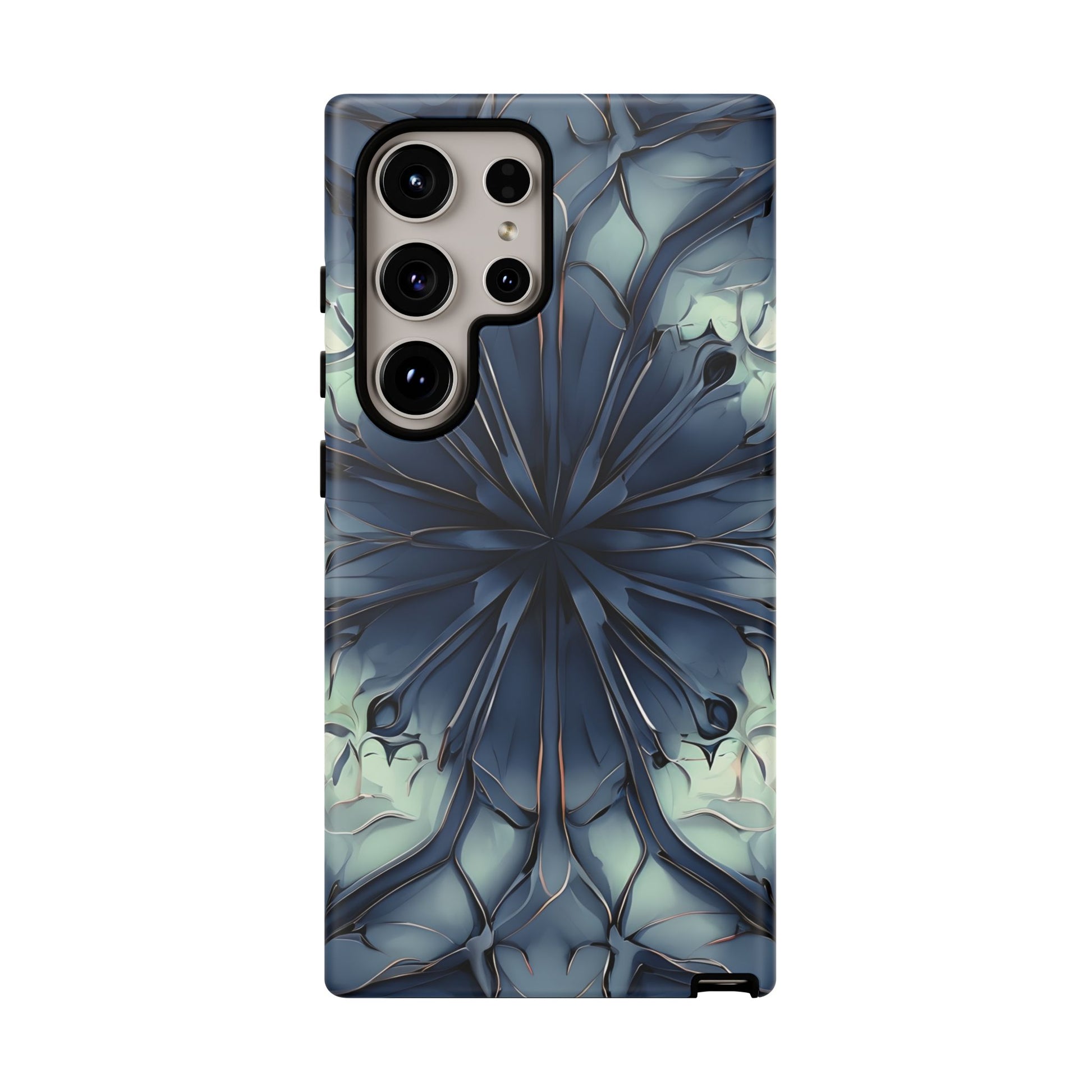 Indigo Mosaic - Artistic Kaleidoscope Collection Artistic Floral - Samsung Galaxy S24 Ultra Tough Phone Case - Bold Blue Symmetrical Design