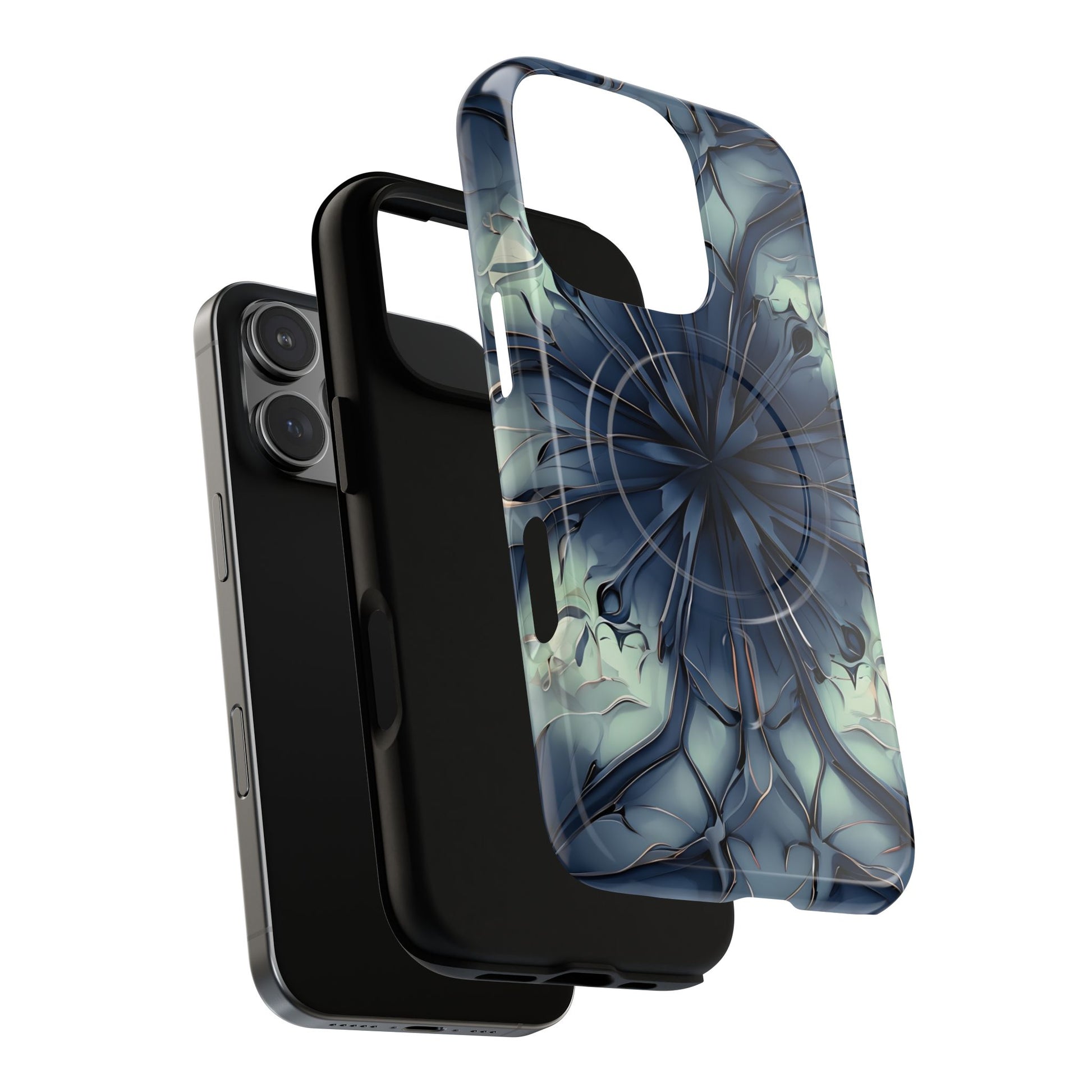 Indigo Mosaic - Artistic Kaleidoscope Collection Artistic Floral - iPhone 16 Pro MagSafe Phone Case -Bold Blue Symmetrical Design