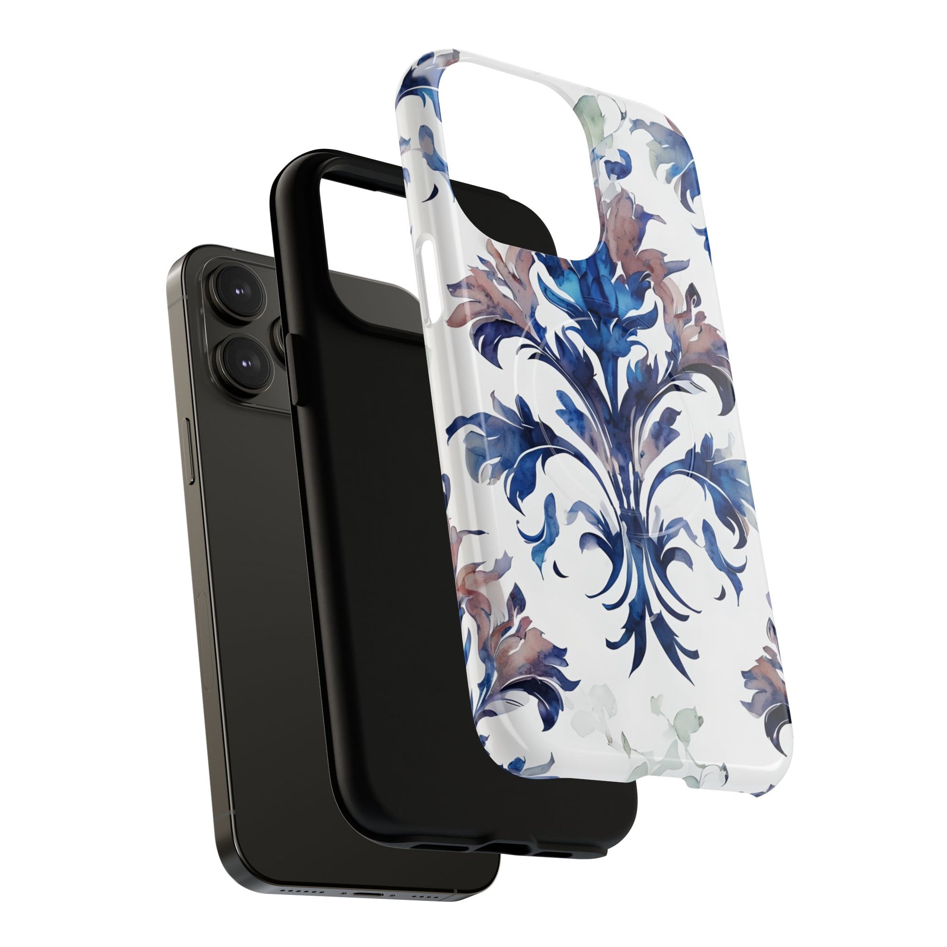 Delft Reverie - Elegant Blue & White iPhone 14 Pro Max MagSafe Phone Case - Dutch Delftware-Inspired Floral Design