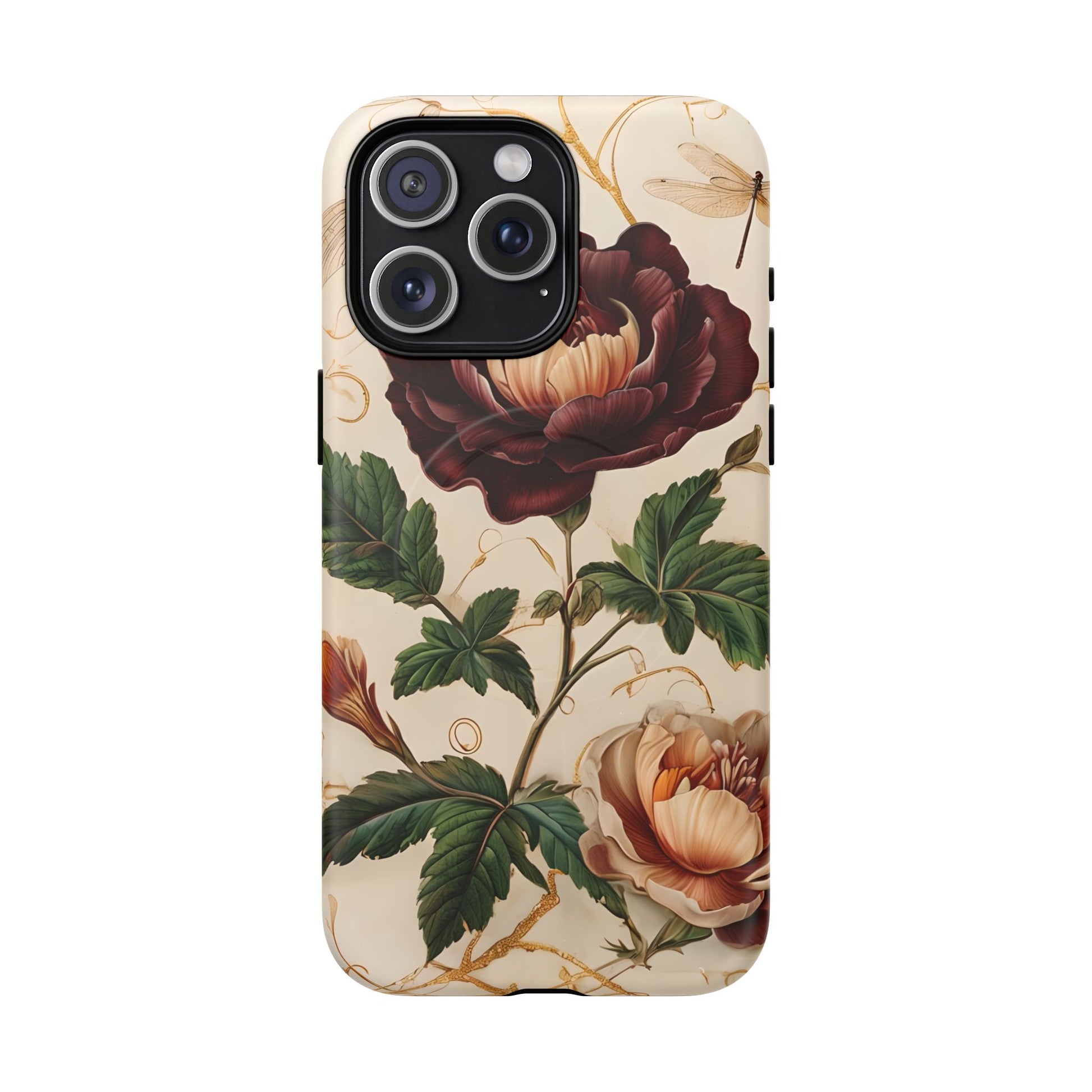 Vintage Burgundy Rose - Elegant Floral iPhone 15 Pro Max Phone Case - Classic Painterly Rose Design