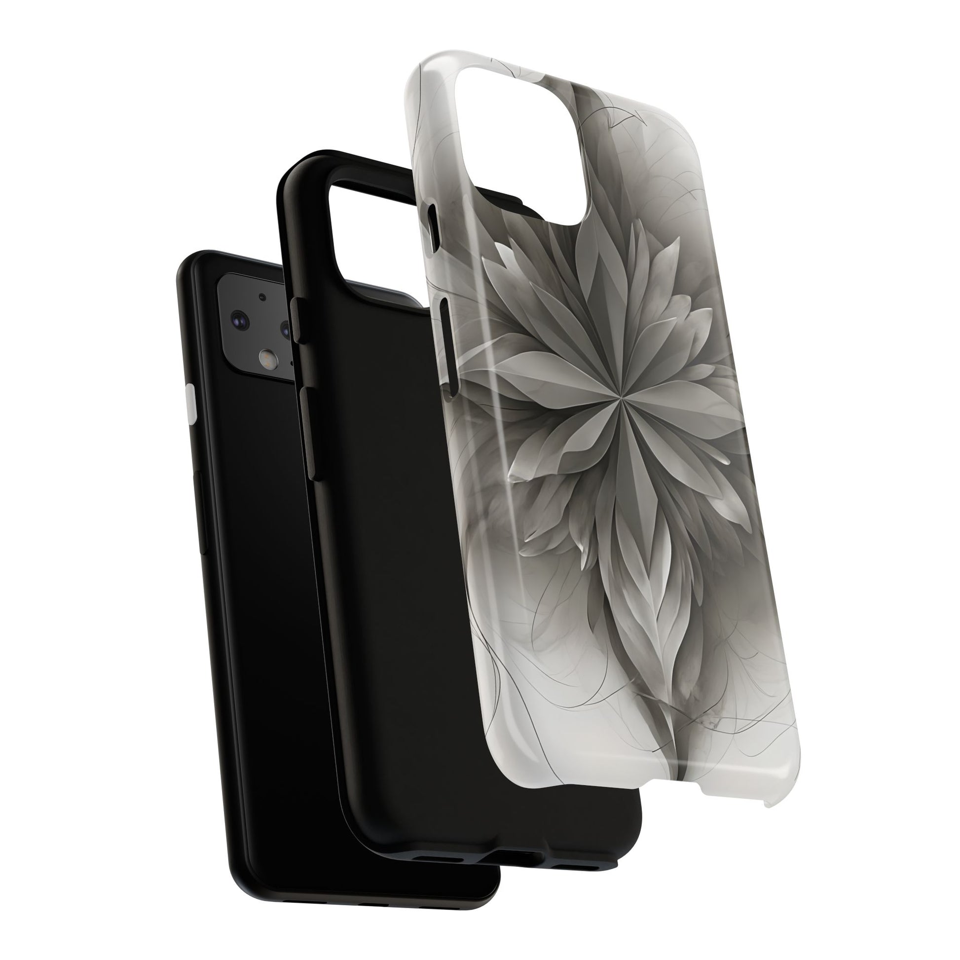 Silver Lotus - Elegant Monochrome Floral Google Pixel 4 Tough Phone Case - Modern Lotus Design