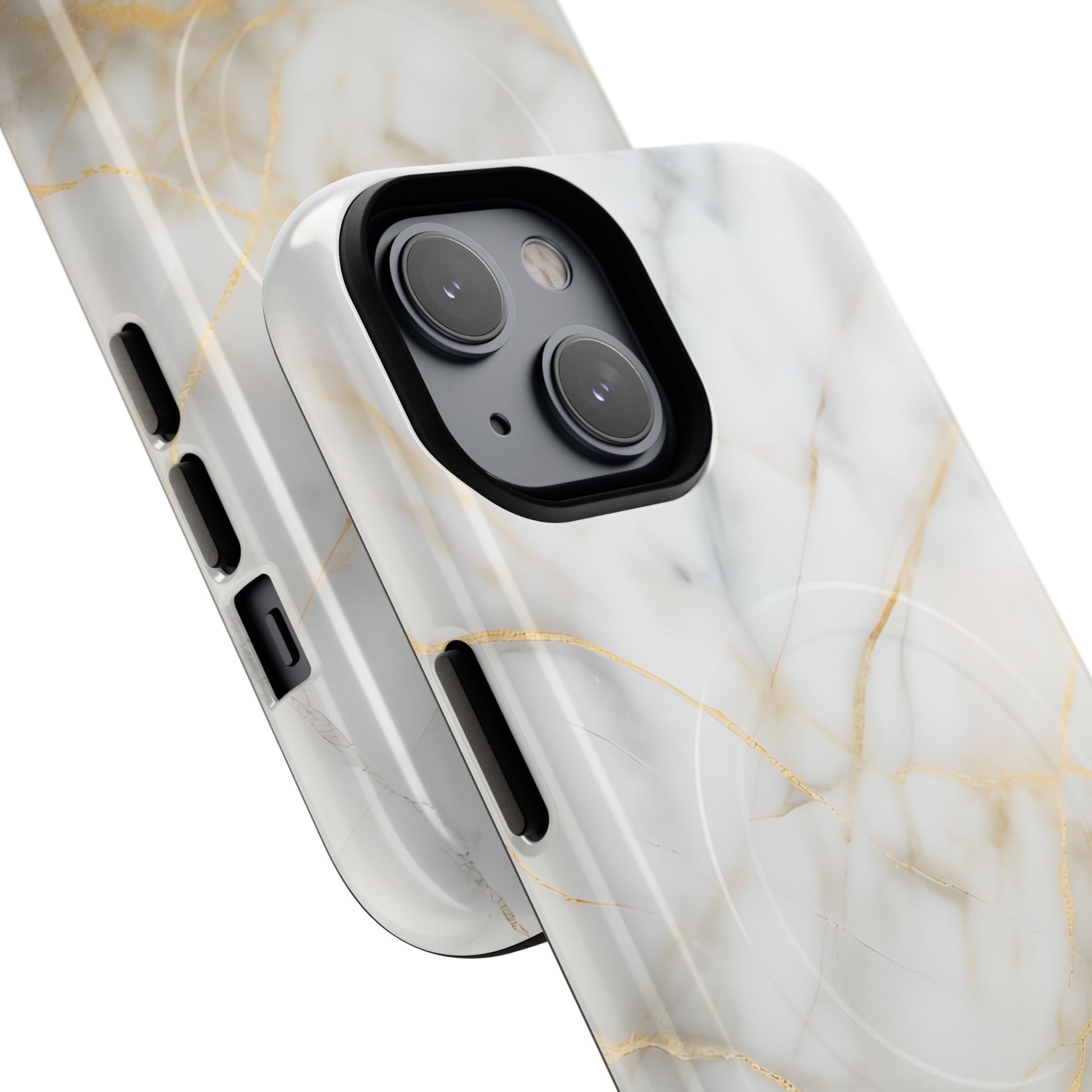 Golden Vein iPhone 14 MagSafe Phone Case -White Neutral Marble Design