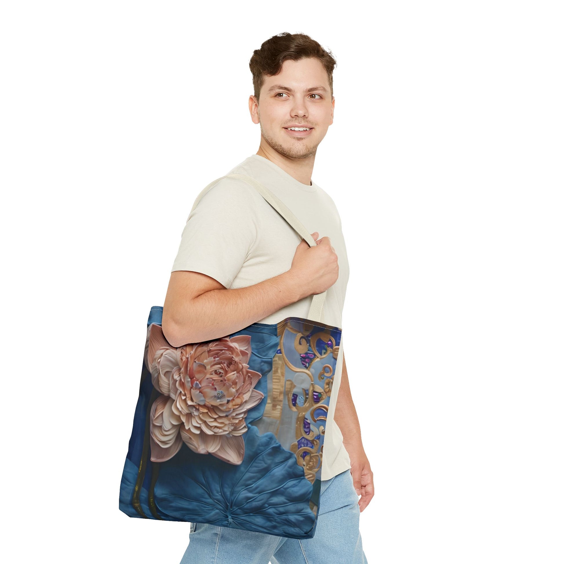 Peony Midnight Tapestry Tote Bag (16x16 & 18x18)- Vintage Inspired Bloom on Rich Canvas Designed Backdrop, Reusable & Eco-Friendly