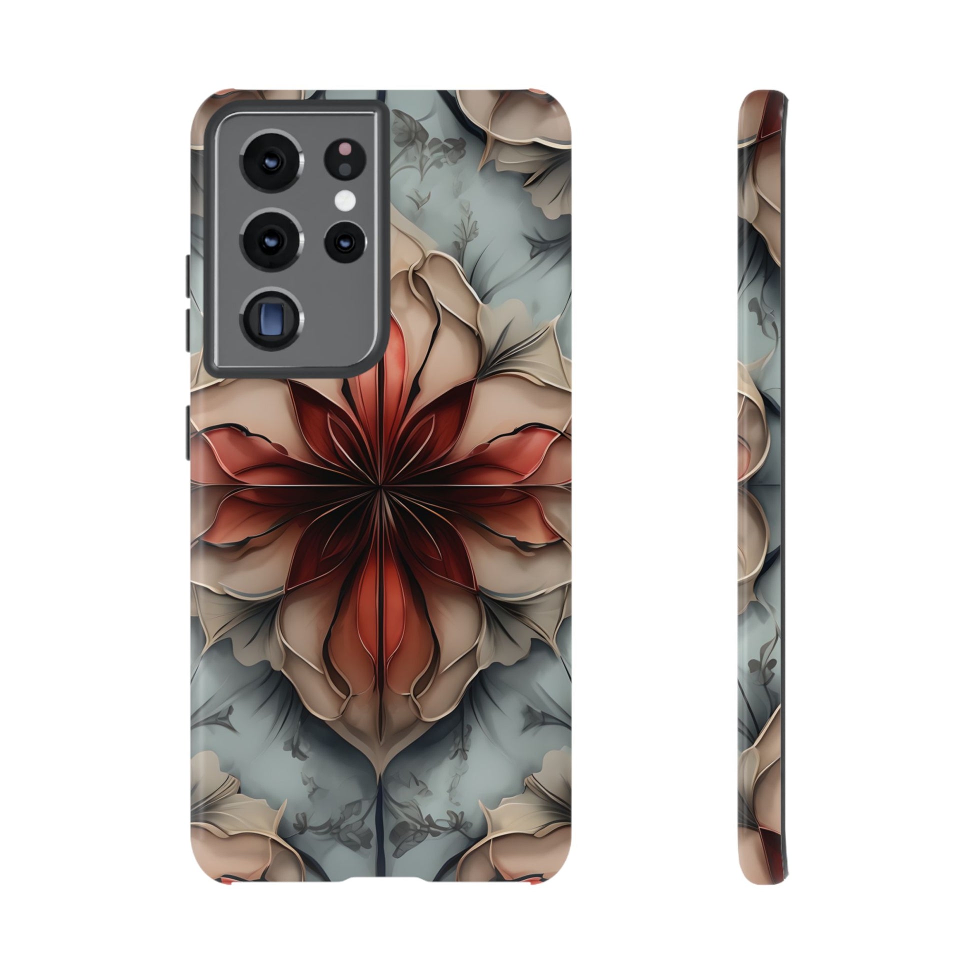 Ember Bloom - Kaleidoscope Collection Artistic Floral - Samsung Galaxy S21 Ultra Tough Phone Case - Fiery Symmetrical Design