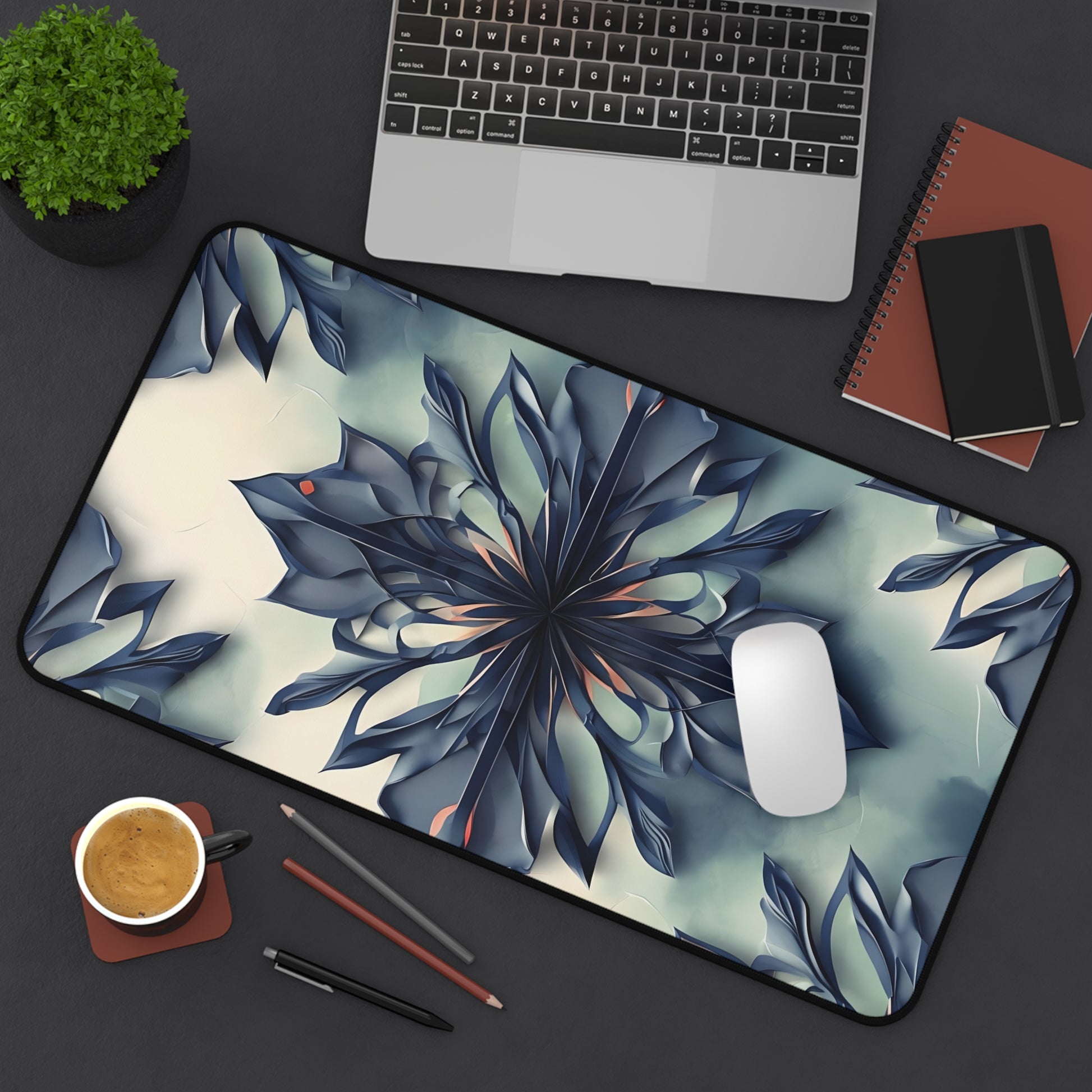 Frosted Indigo Bloom Desk Mat - Premium Office Desk Pad, 3 Sizes Available, Artistic Workspace Protection