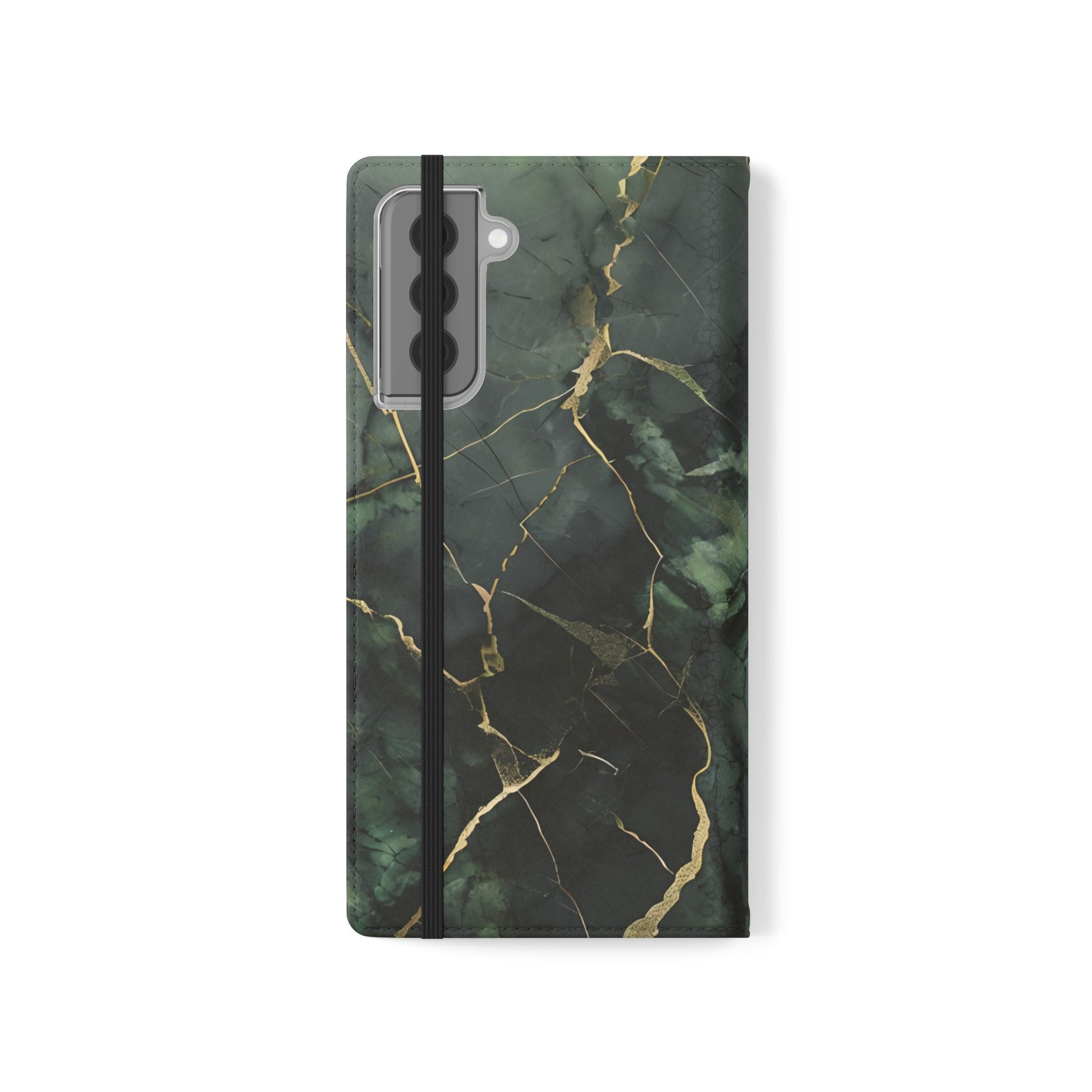 Verdant Vein - Flip Phone Case for Samsung Galaxy S21 Plus - Green and Gold Marble Design