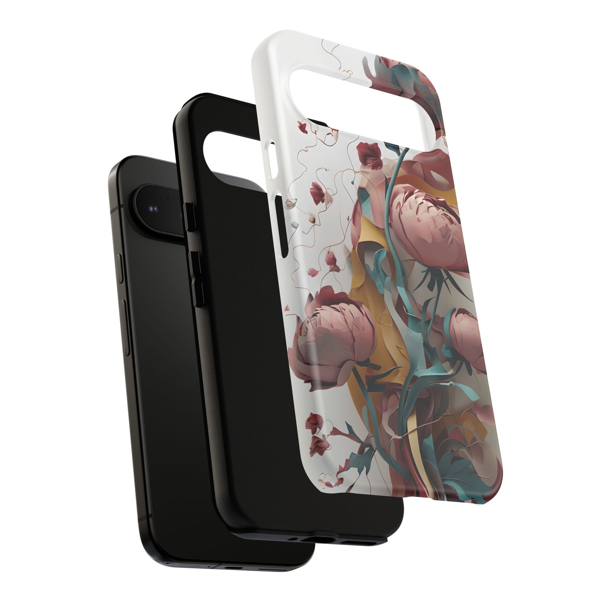 Blushing Peony Veil - Elegant Painterly Floral Google Pixel 9 Pro XL Tough Phone Case - Soft Blush & Teal Peony Design