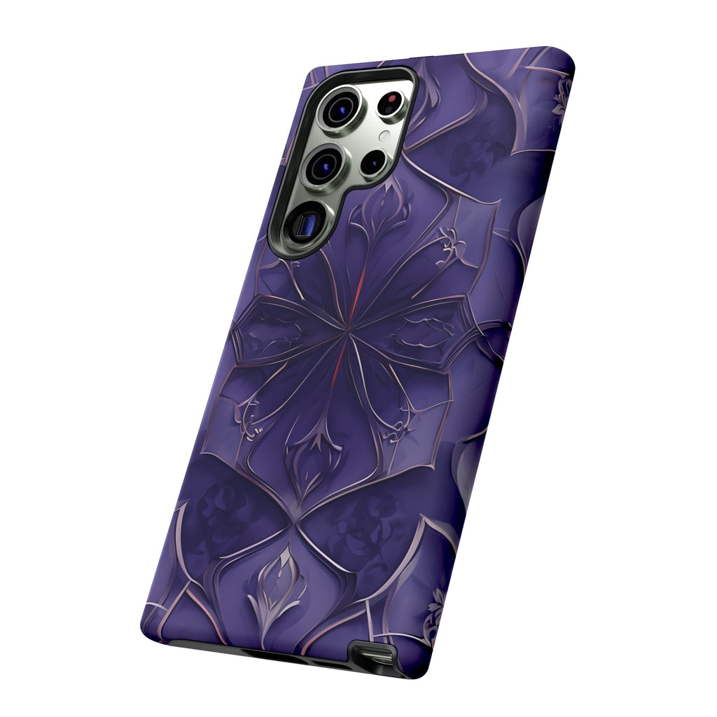 Violet Nebula - Kaleidoscope Collection Artistic Floral Burst - Samsung Galaxy S23 Ultra Tough Phone Case - Bold Purple Symmetrical Design