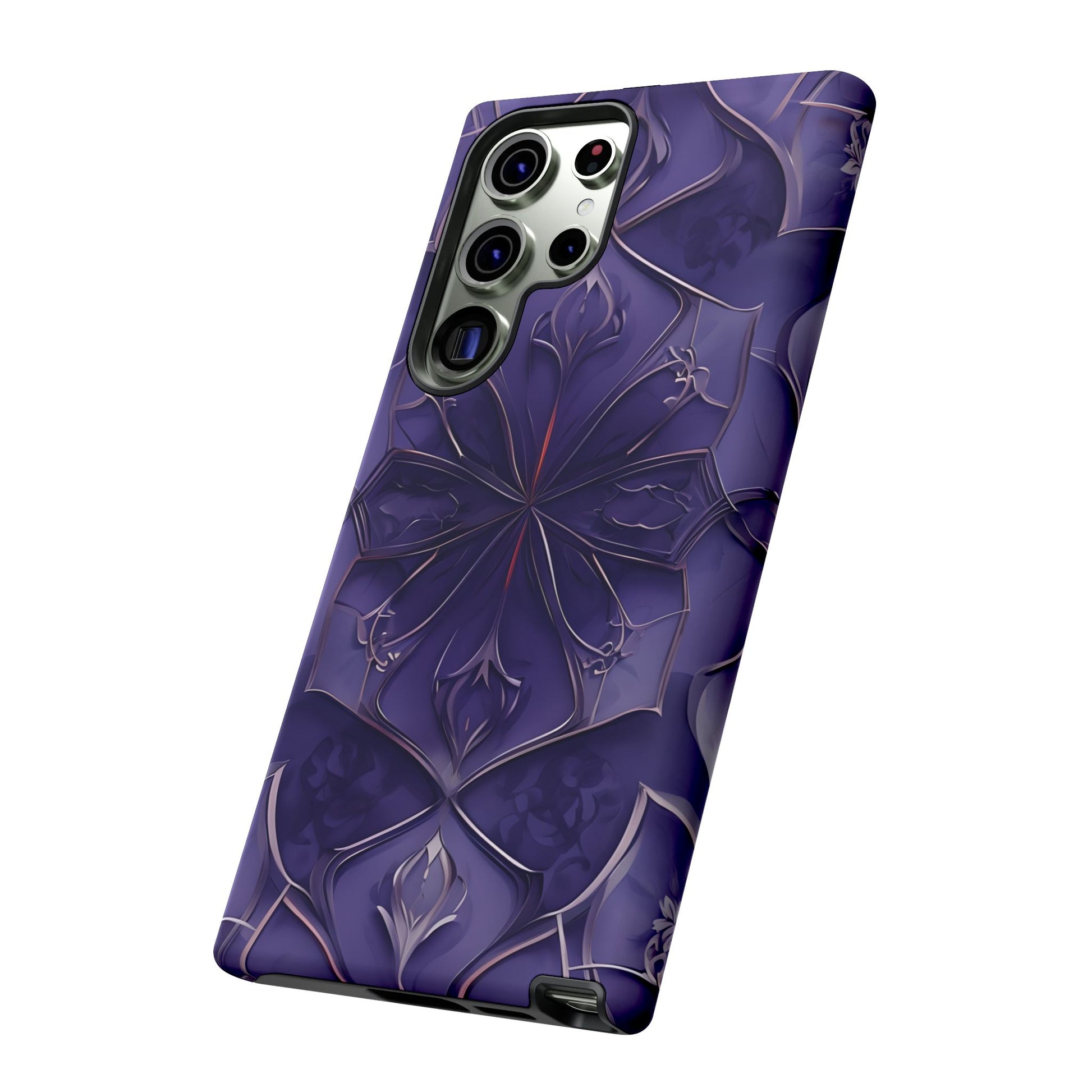 Violet Nebula - Kaleidoscope Collection Artistic Floral Burst - Samsung Galaxy S23 Ultra Tough Phone Case - Bold Purple Symmetrical Design