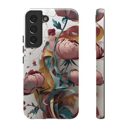 Blushing Peony Veil - Elegant Painterly Floral Samsung Galaxy Tough Phone Case - Soft Blush & Teal Peony Design