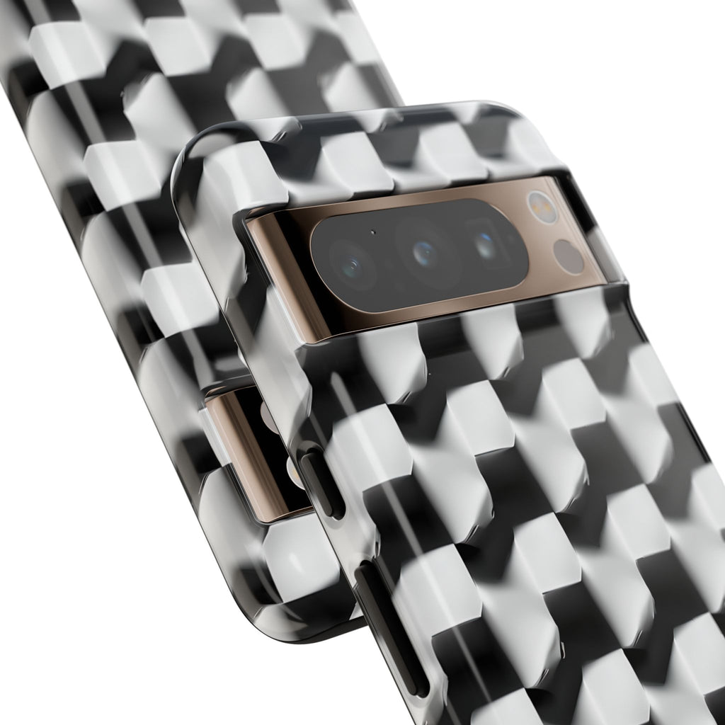 Monochrome Grid Tough Case for Google Pixel 8 Pro - Classic Checkerboard, Black & White, Minimalist Trend