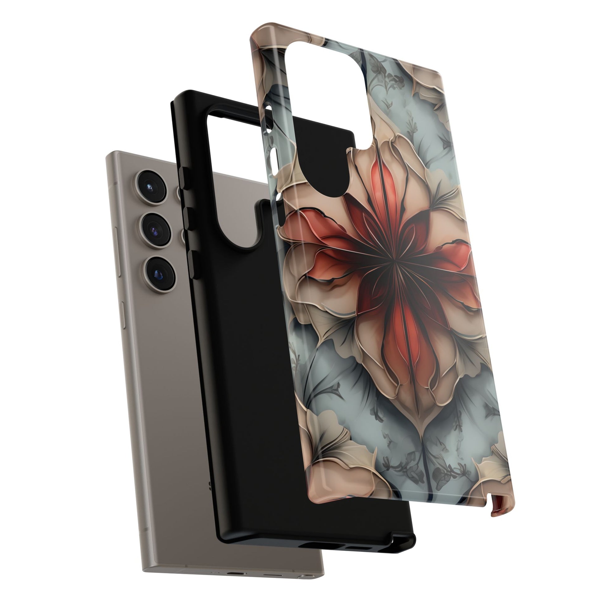 Ember Bloom - Kaleidoscope Collection Artistic Floral - Samsung Galaxy S24 Ultra Tough Phone Case - Fiery Symmetrical Design