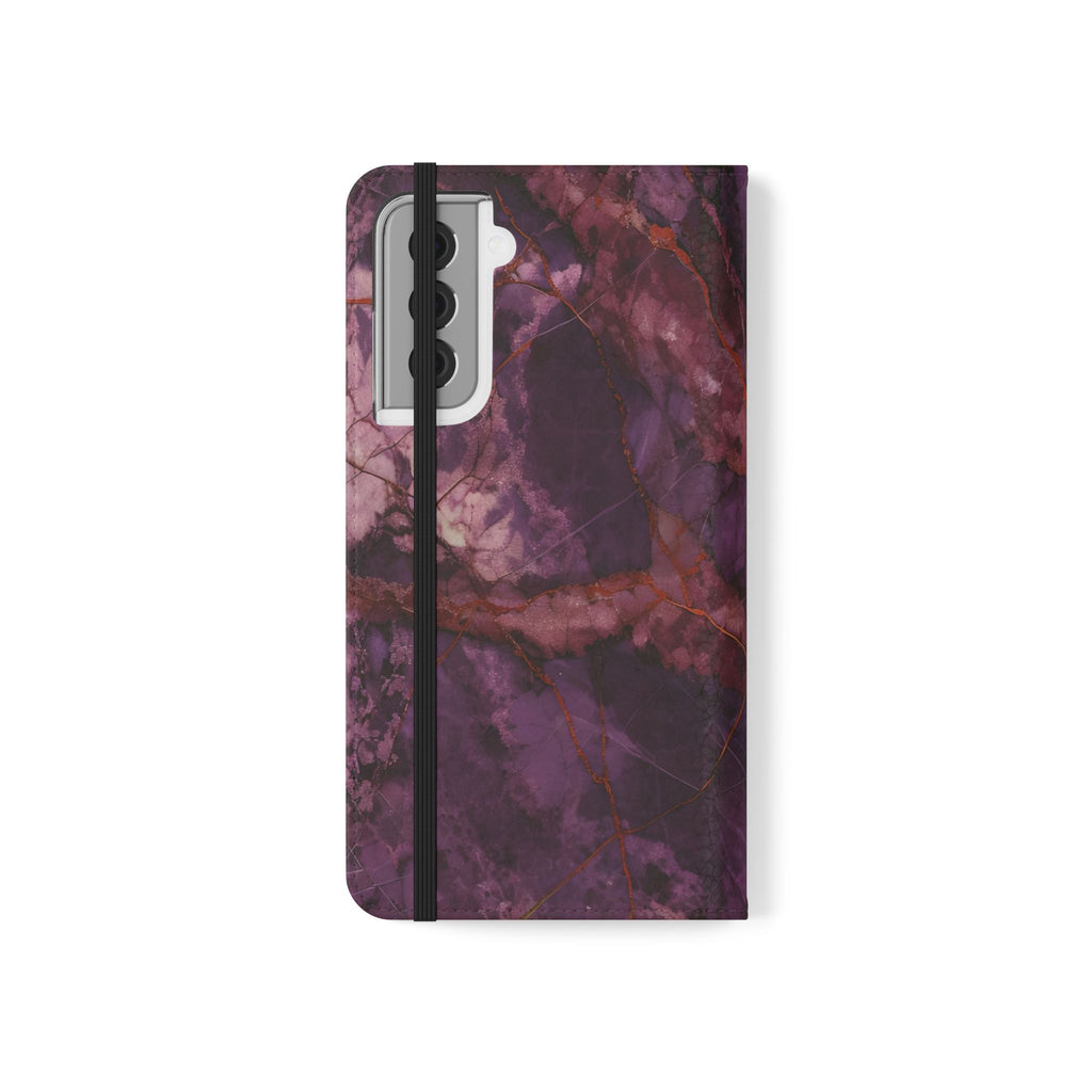 Amethyst Current Wallet Phone Case - Elegant Purple Marble Flip Cover for Samsung Galaxy S21