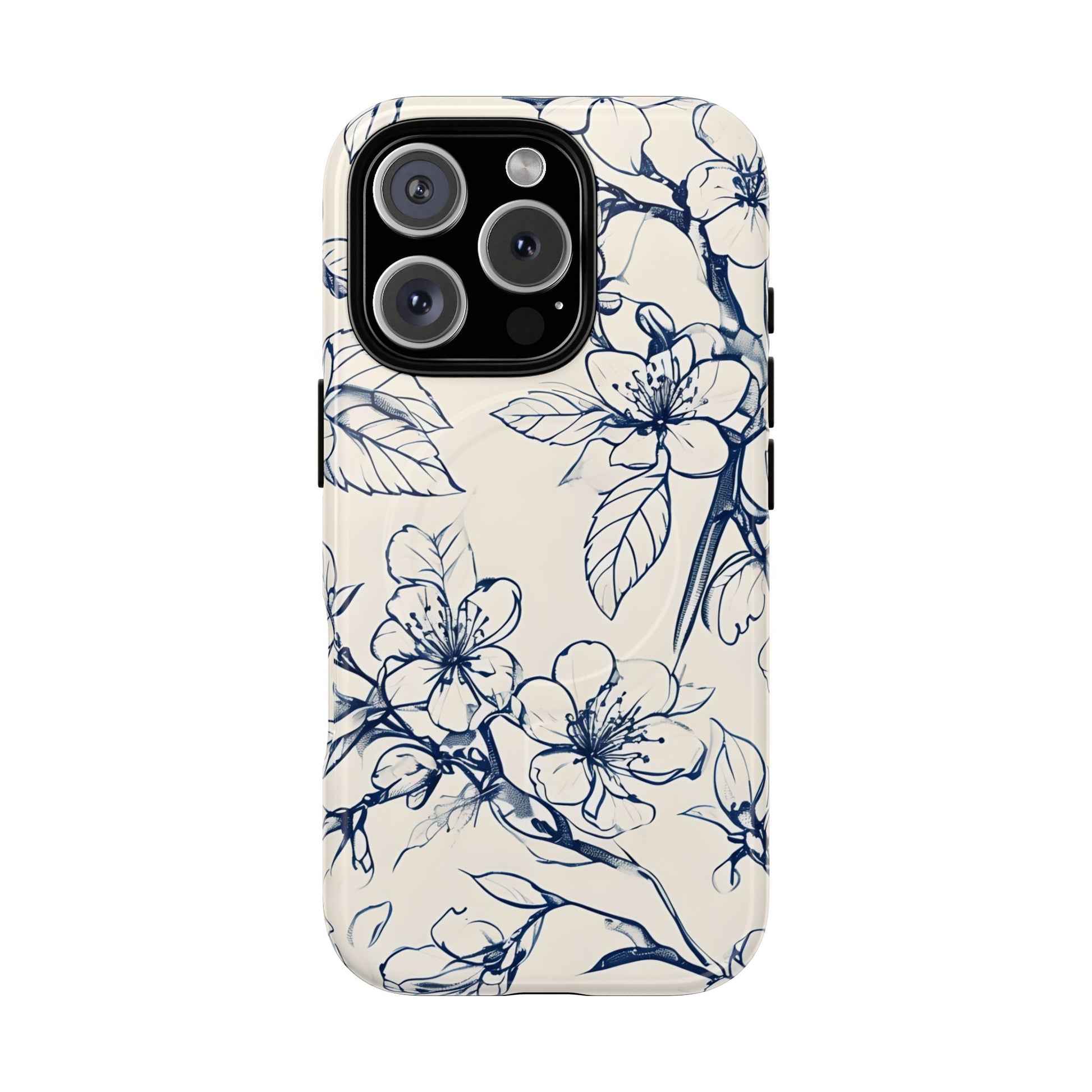 Blossom Sketch - Artistic Blue Floral - iPhone 16 Pro MagSafe Phone Case - Hand-Drawn Botanical Design