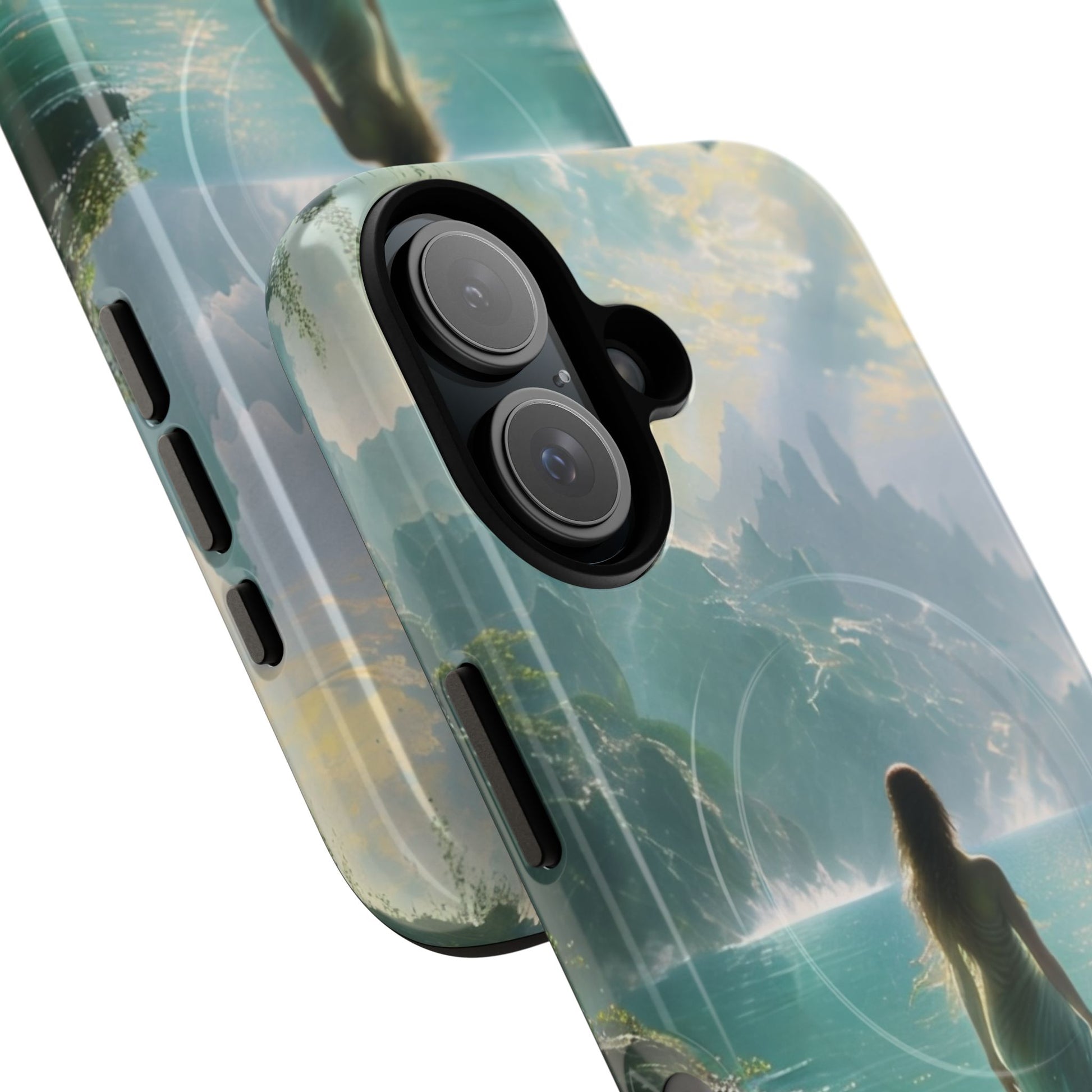 Celestial Tides - Dreamscape Art iPhone 16 MagSafe Phone Case -Ethereal Woman & Fantasy Landscape Design