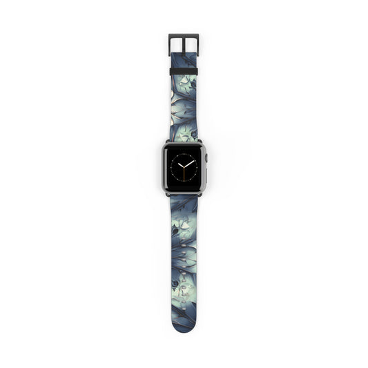 Indigo Mosaic Apple Watch band with watch face featuring intricate indigo blue mosaic pattern