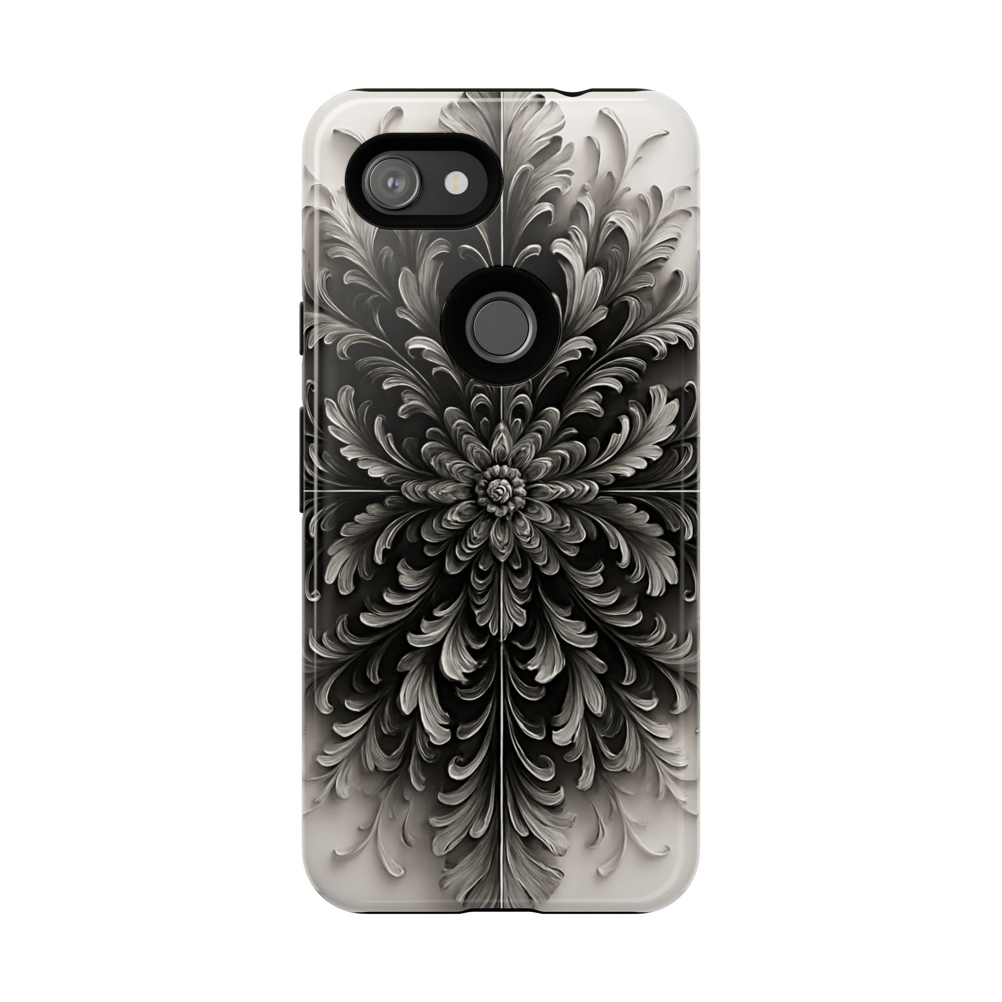 Obsidian Bloom - Elegant Black & White Google Pixel 3a Tough Phone Case - Intricate Mandala Flower Design
