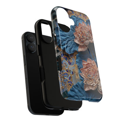 Peony Midnight Tapestry - iPhone Case- MagSafe Compatible - Elegant Blue & Blush Artful Phone Cover
