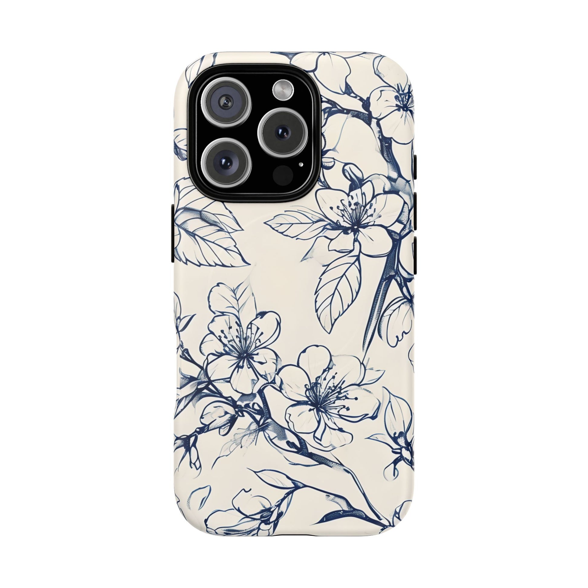 Blossom Sketch - Artistic Blue Floral - iPhone 16 Pro MagSafe Phone Case - Hand-Drawn Botanical Design
