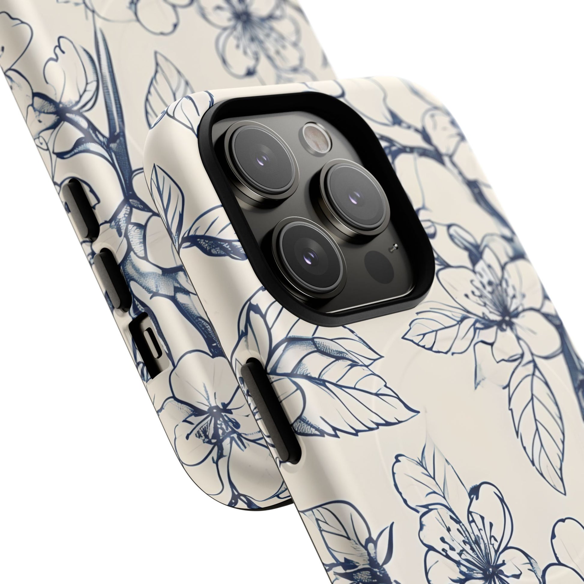 Blossom Sketch - Artistic Blue Floral - iPhone 14 Pro MagSafe Phone Case - Hand-Drawn Botanical Design