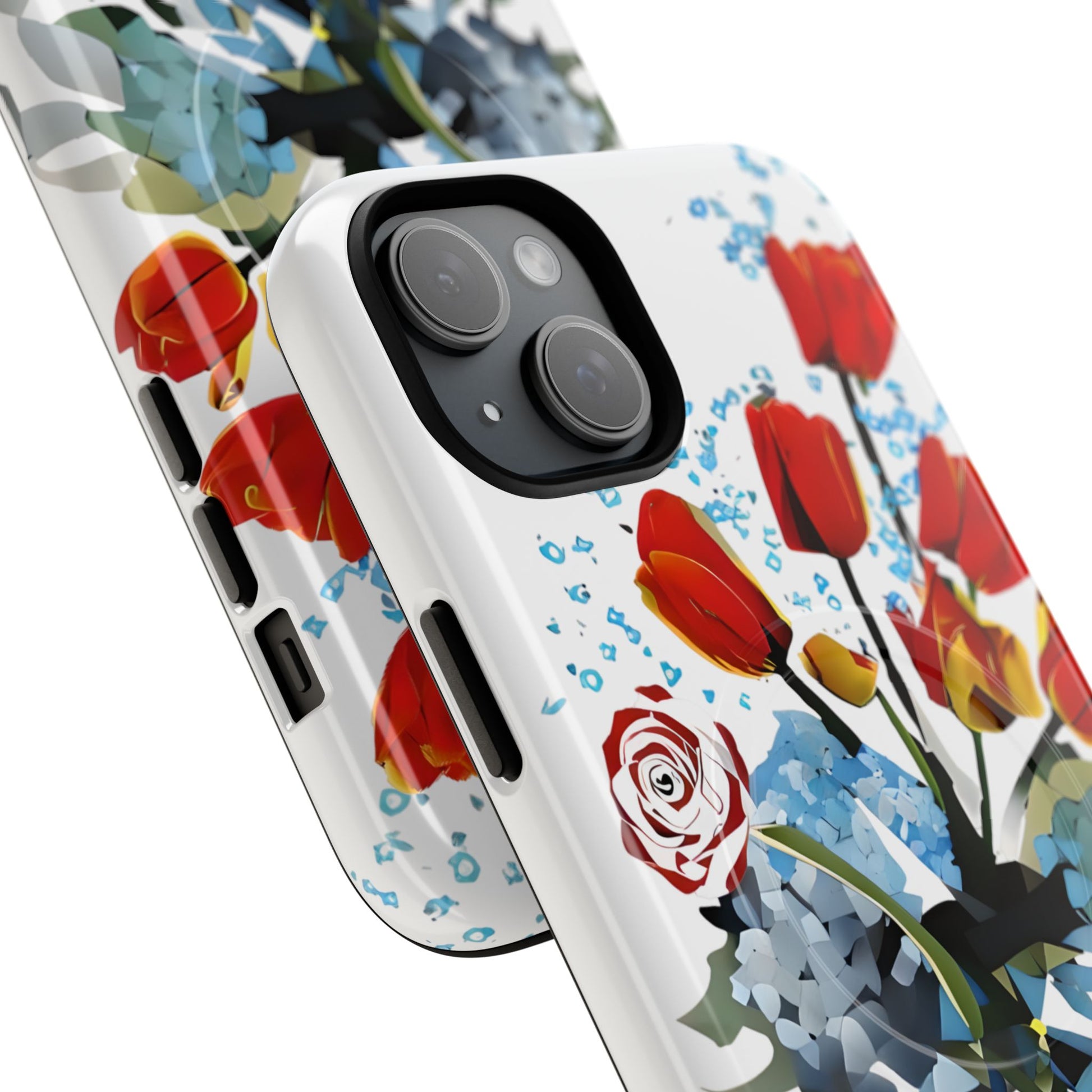 Bouquet Brilliance - Artistic Floral iPhone 15 Plus MagSafe Phone Case - Vibrant Tulip, Rose & Hydrangea Design