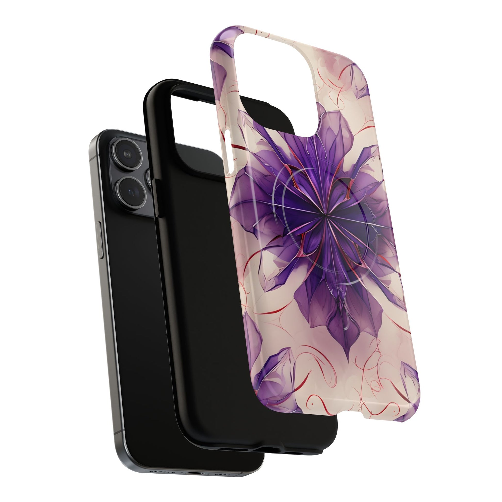 Violet Reverie - Kaleidoscope Collection Artistic Floral Burst - iPhone 15 Pro Max MagSafe Phone Case - Bold Purple Symmetrical Design