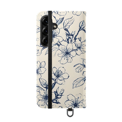 Blossom Sketch - Minimalist Floral Flip Phone Case for Samsung Galaxy