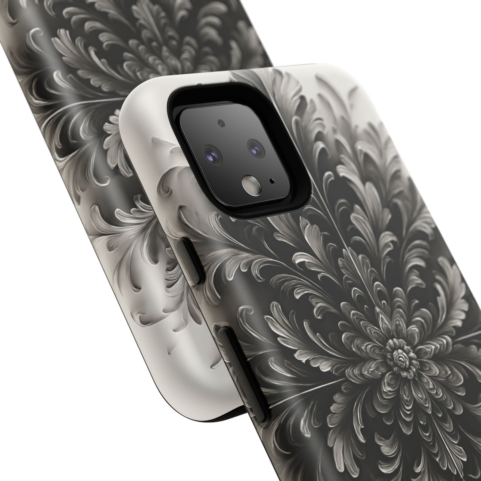 Obsidian Bloom - Elegant Black & White Google Pixel 4 Phone Case - Intricate Mandala Flower Design