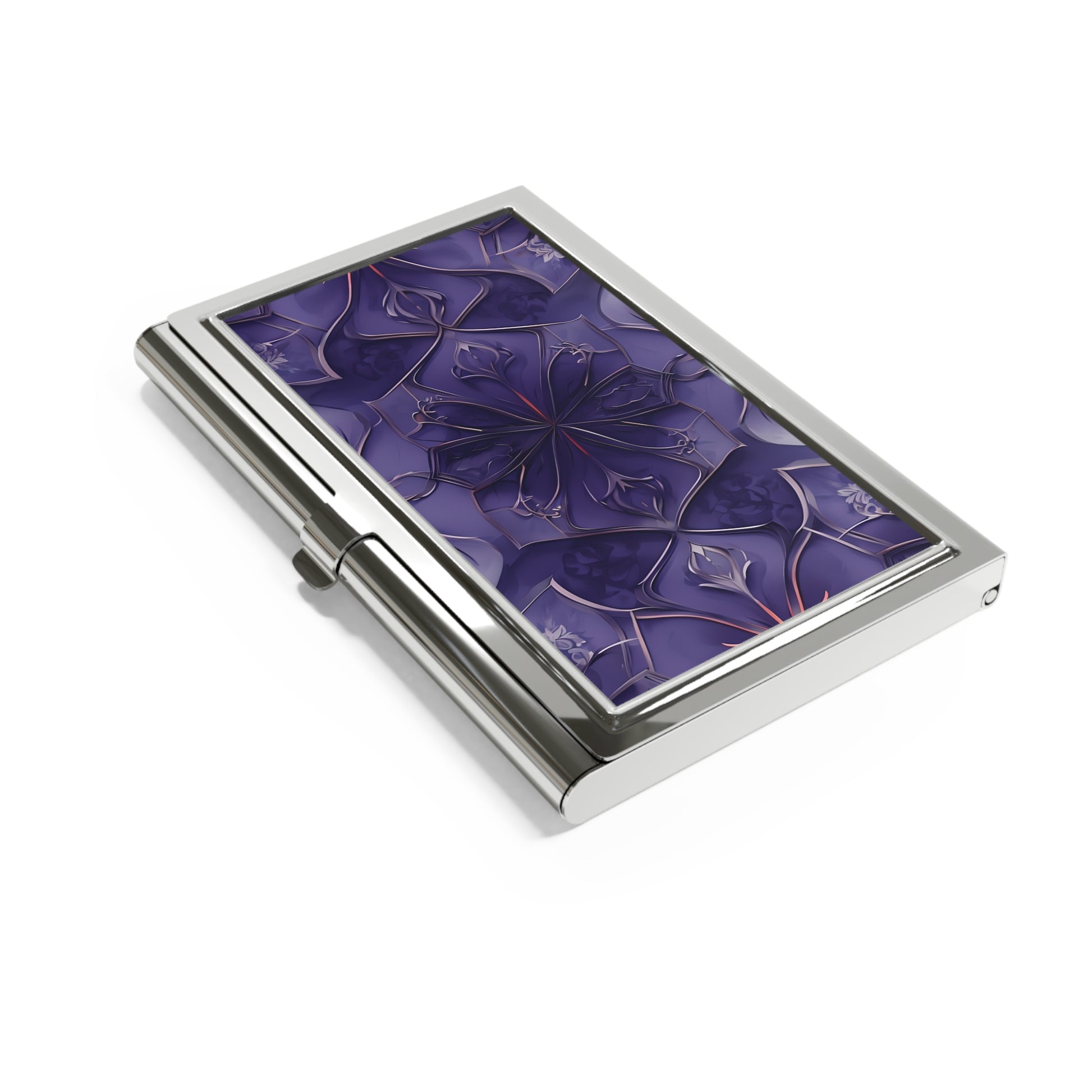 Violet Nebula Business Card Holder - Deep Purple Abstract Floral with Cosmic Flair