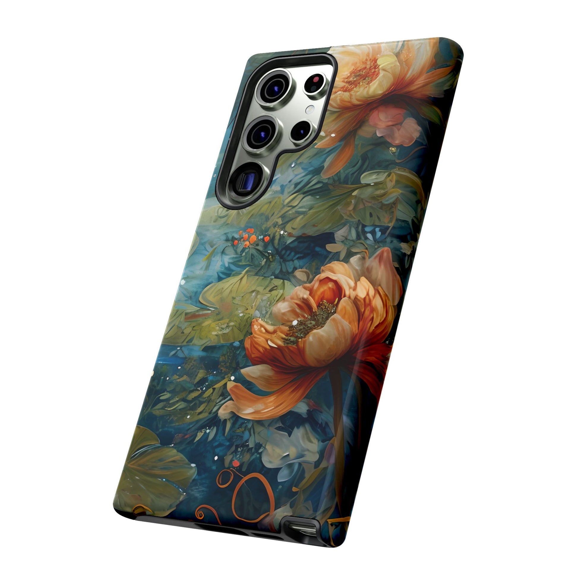 Waterlily Nocturne water lily floral artwork Samsung Galaxy phone case angled view