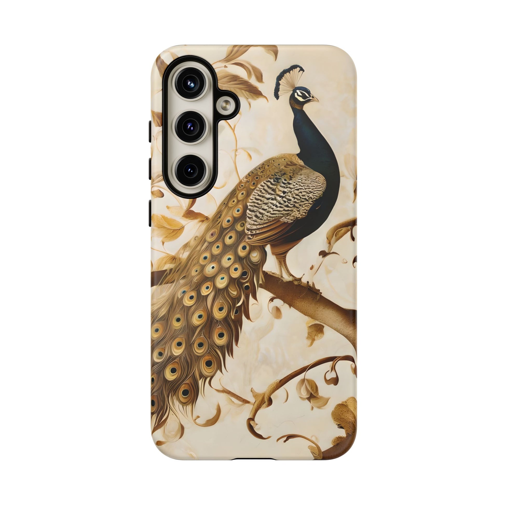 Golden Plumage - Luxe Peacock Art Samsung Galaxy S24 Plus Phone Case - Elegant Gold & Cream Design