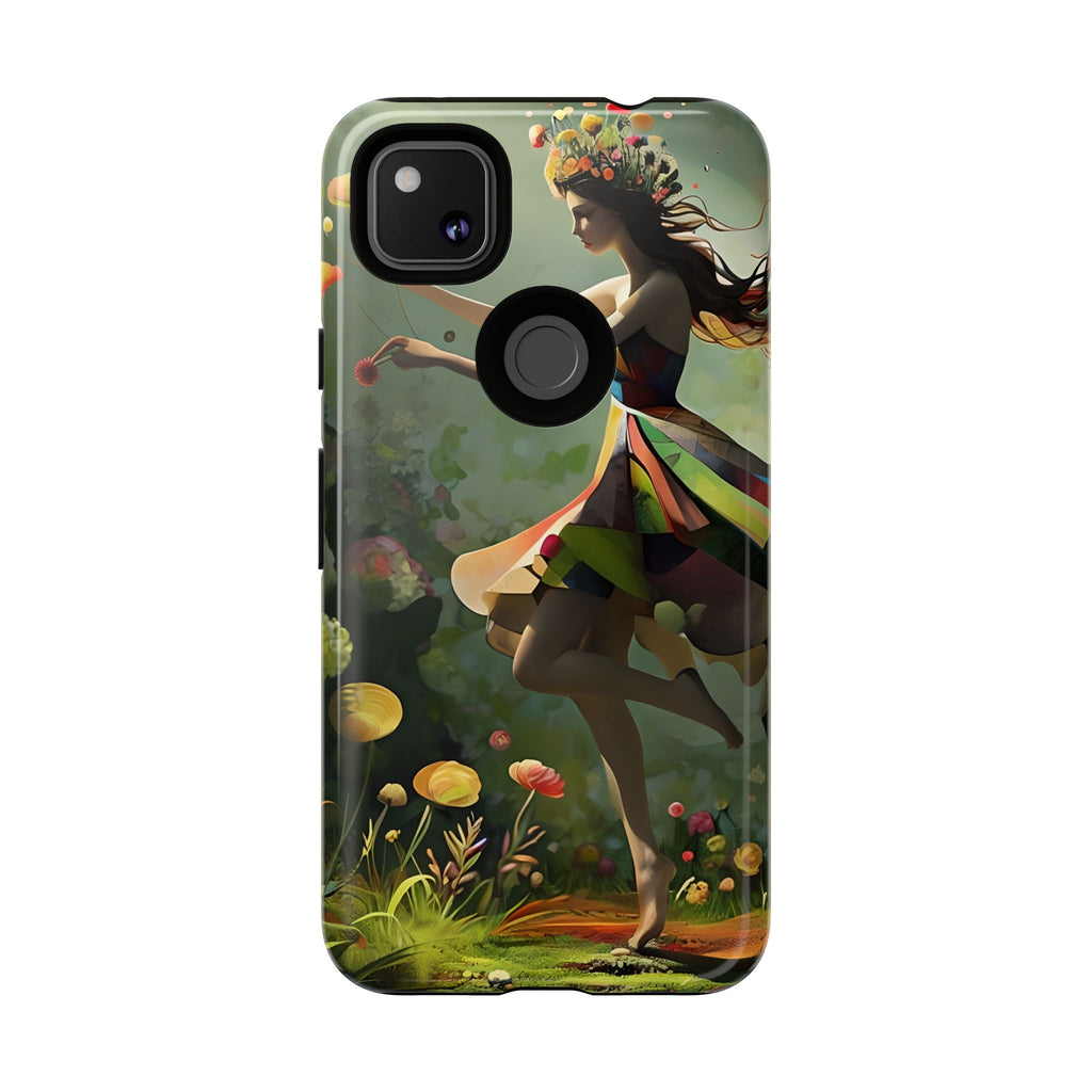 Dancing Wildflower Muse Google Pixel 4a Tough Case - Artistic Floral Fantasy Cover - Whimsical Nature-Inspired Protective Accessory