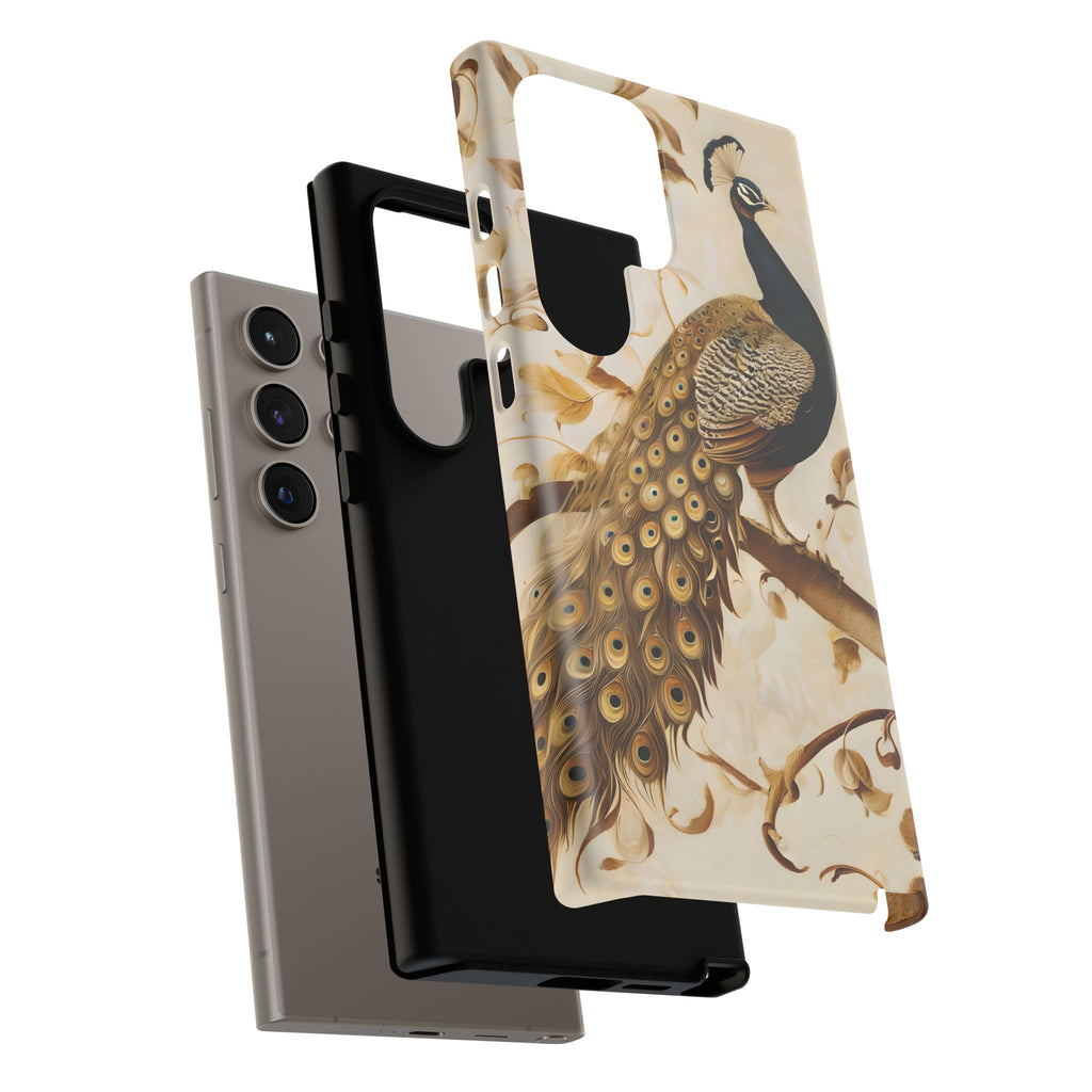 Golden Plumage - Luxe Peacock Art Samsung Galaxy S24 Ultra Phone Case - Elegant Gold & Cream Design