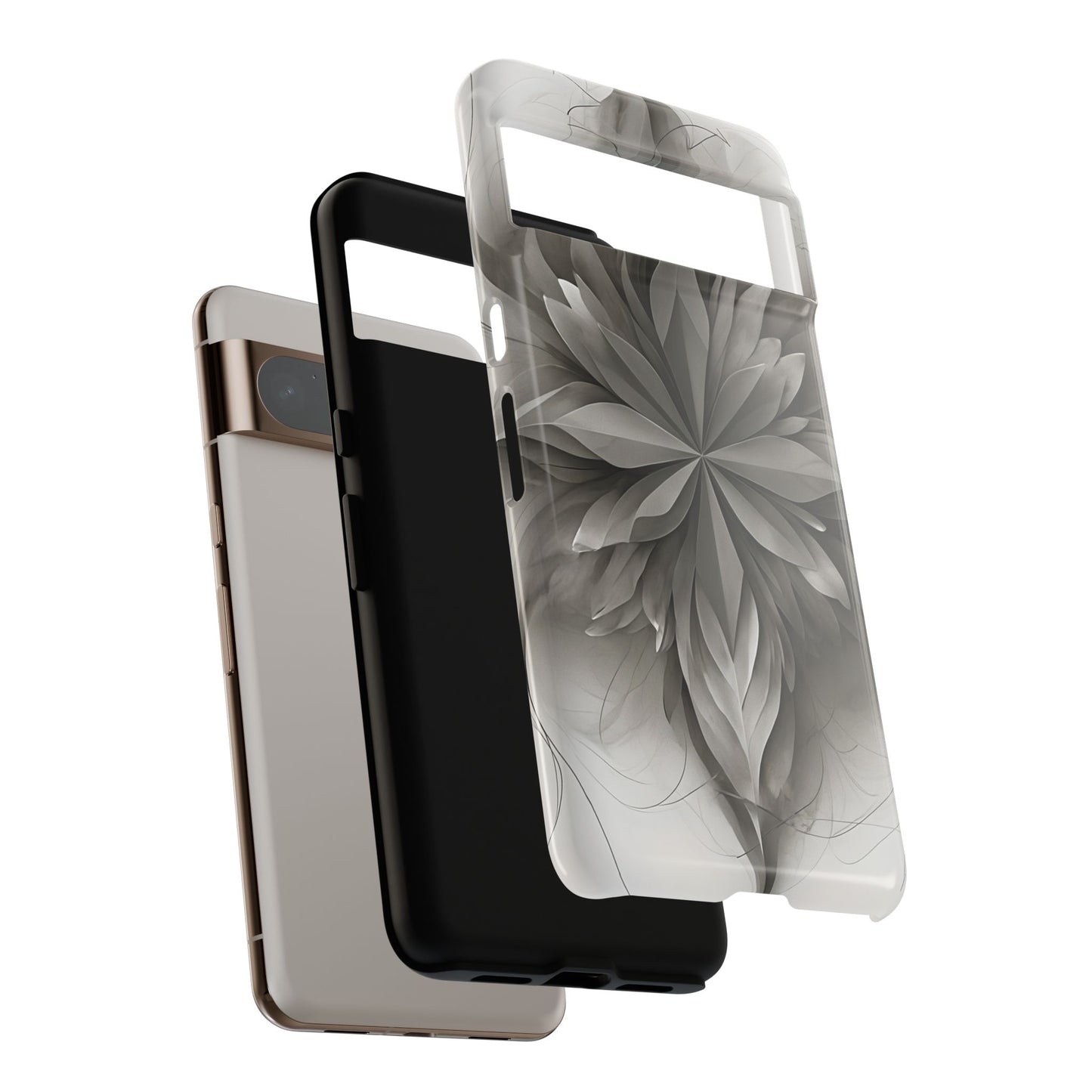 Silver Lotus - Elegant Monochrome Floral Google Pixel Tough Phone Case - Modern Lotus Design