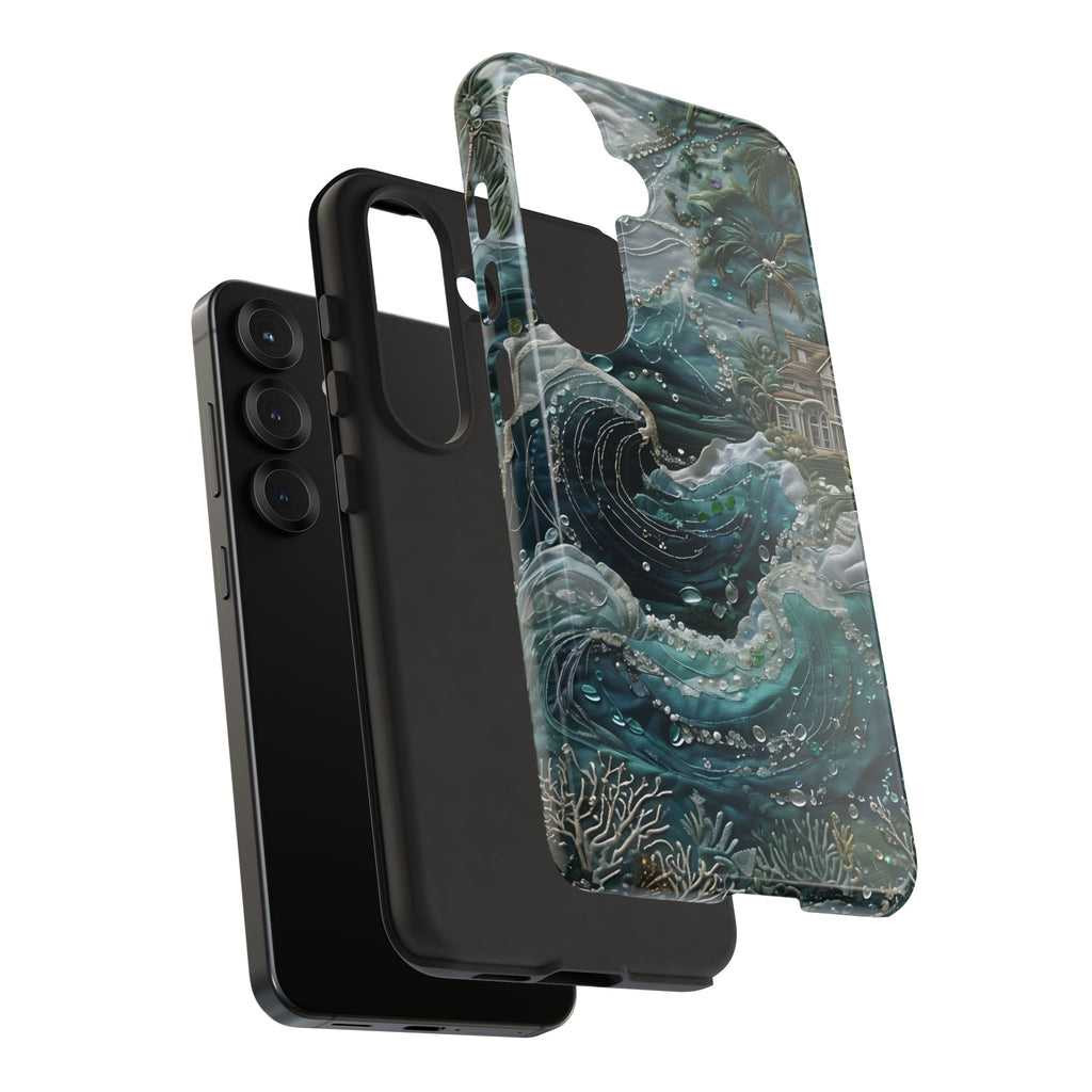 Tropical Midnight Wave - Artistic Ocean Samsung Galaxy S25 Tough Phone Case - Dramatic Blue Wave Design